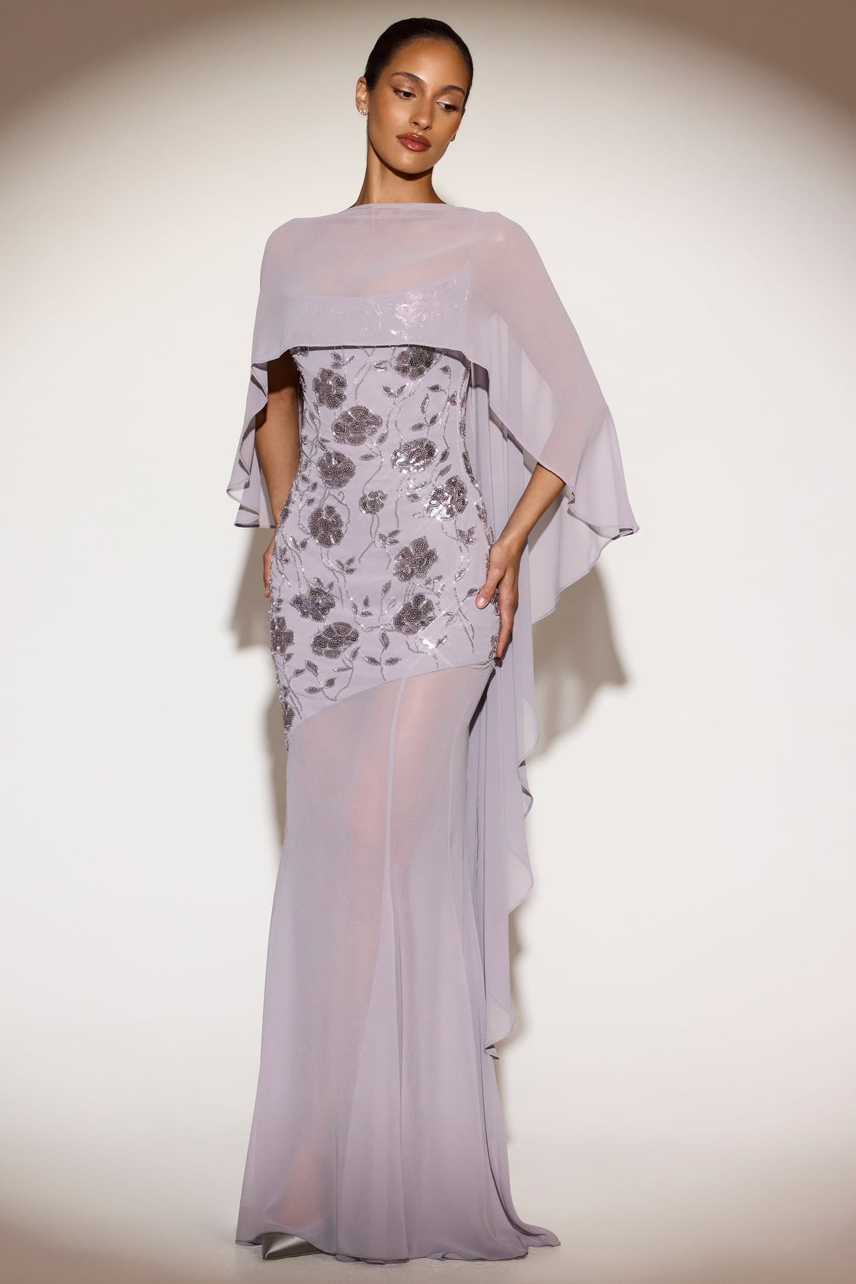 Chiffon Draped Cape in Silver Lilac