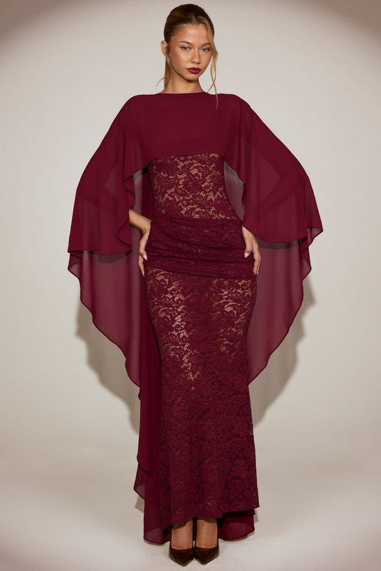 Chiffon Draped Cape in Wine Red