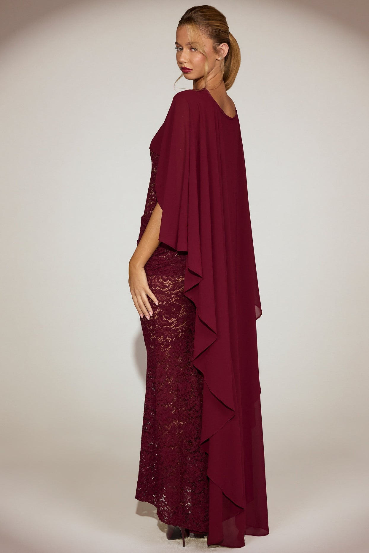 Chiffon Draped Cape in Wine Red