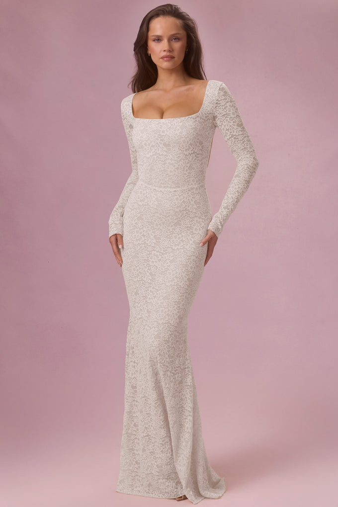 Lace Long-Sleeve Maxi Dress in Ivory