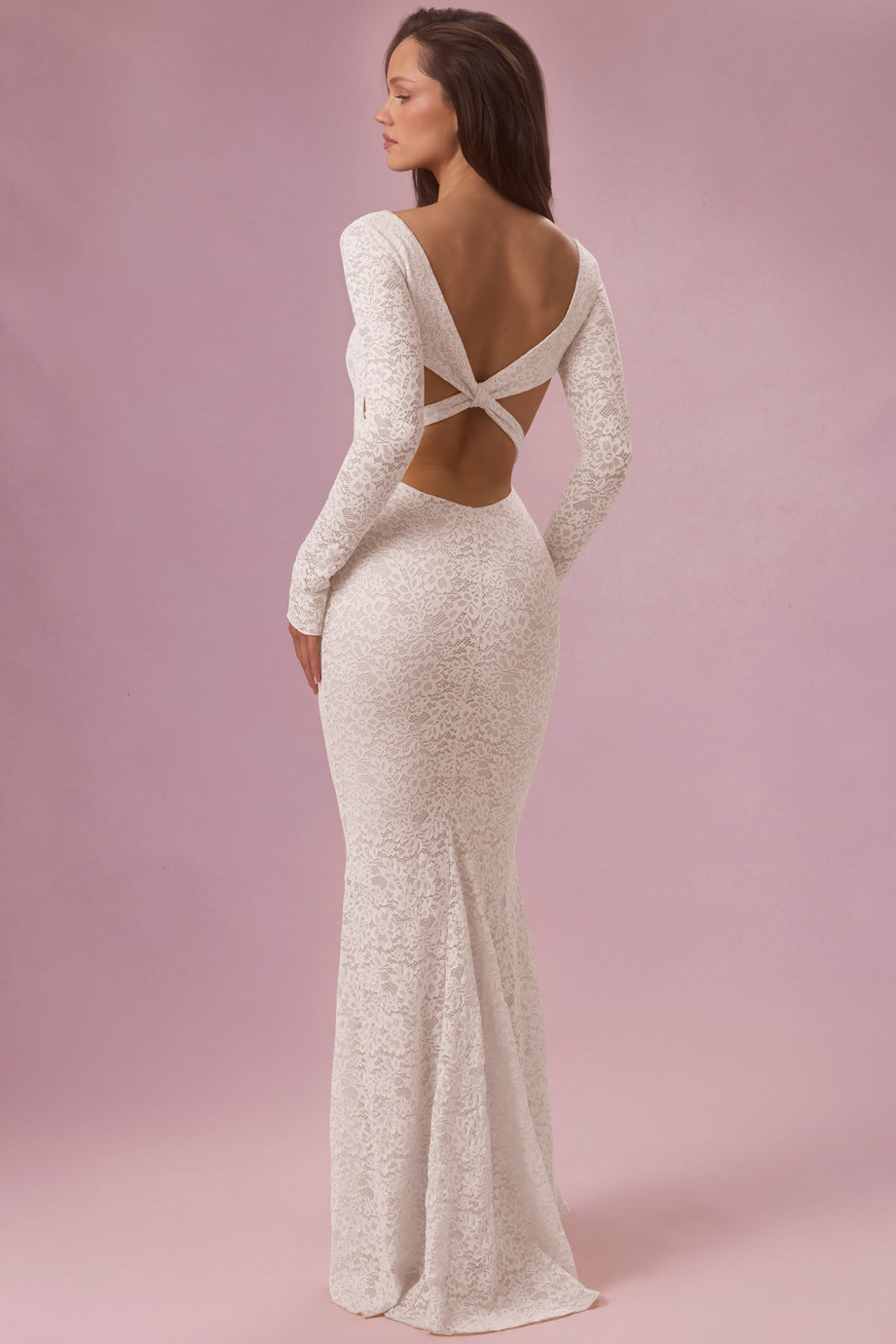 Premium Lace Long-Sleeve Maxi Dress in Ivory