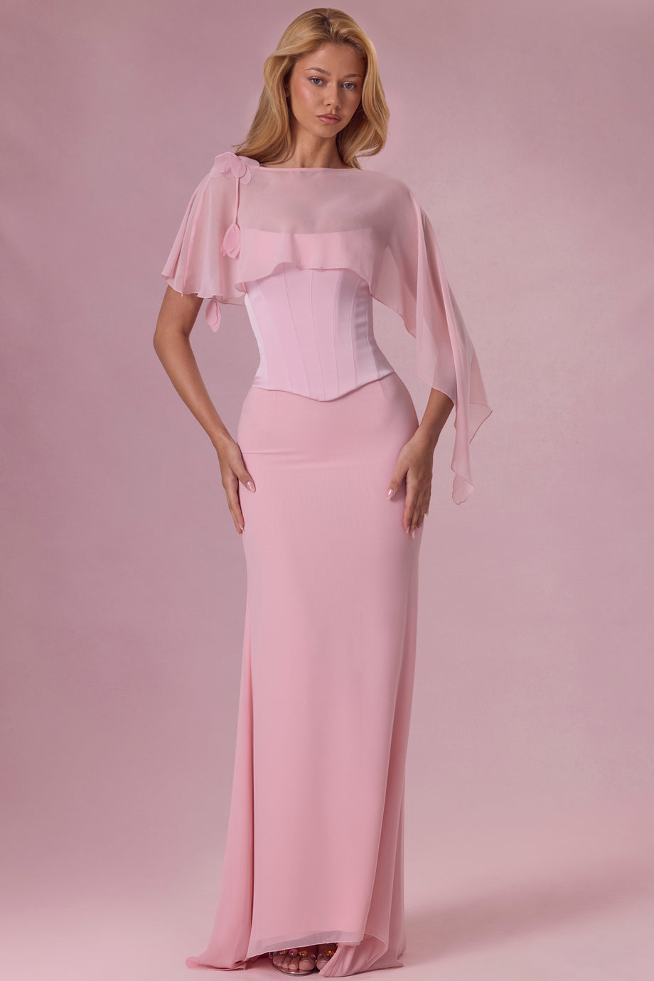 Premium Chiffon Cape in Blush Pink