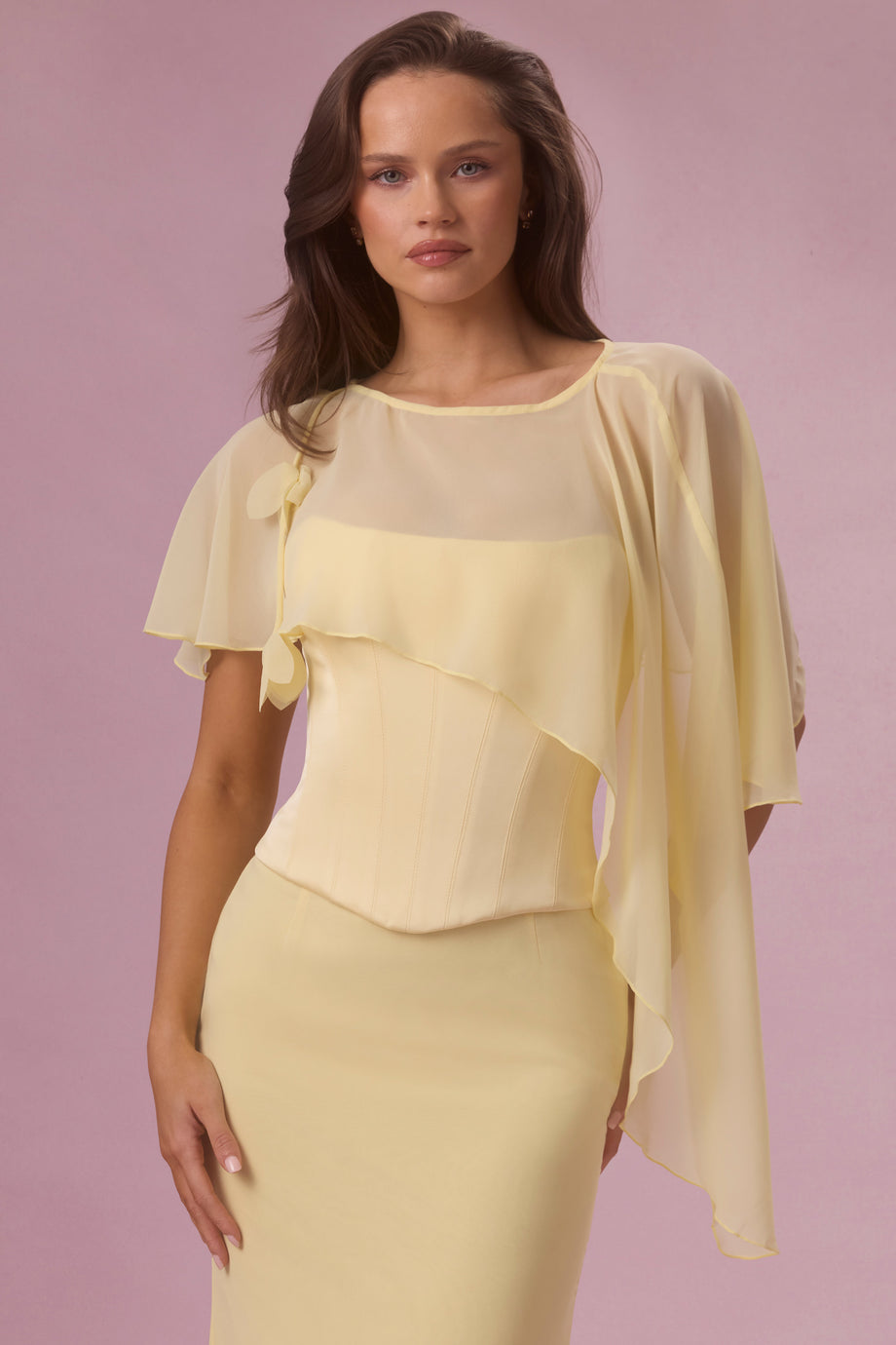 Premium Chiffon Cape in Butter Yellow