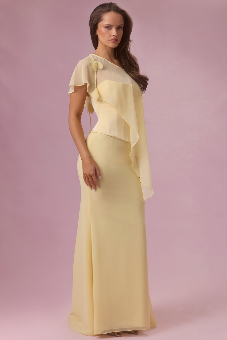 Premium Chiffon Cape in Butter Yellow