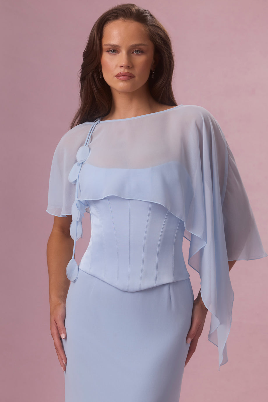 Premium Chiffon Cape in Powder Blue