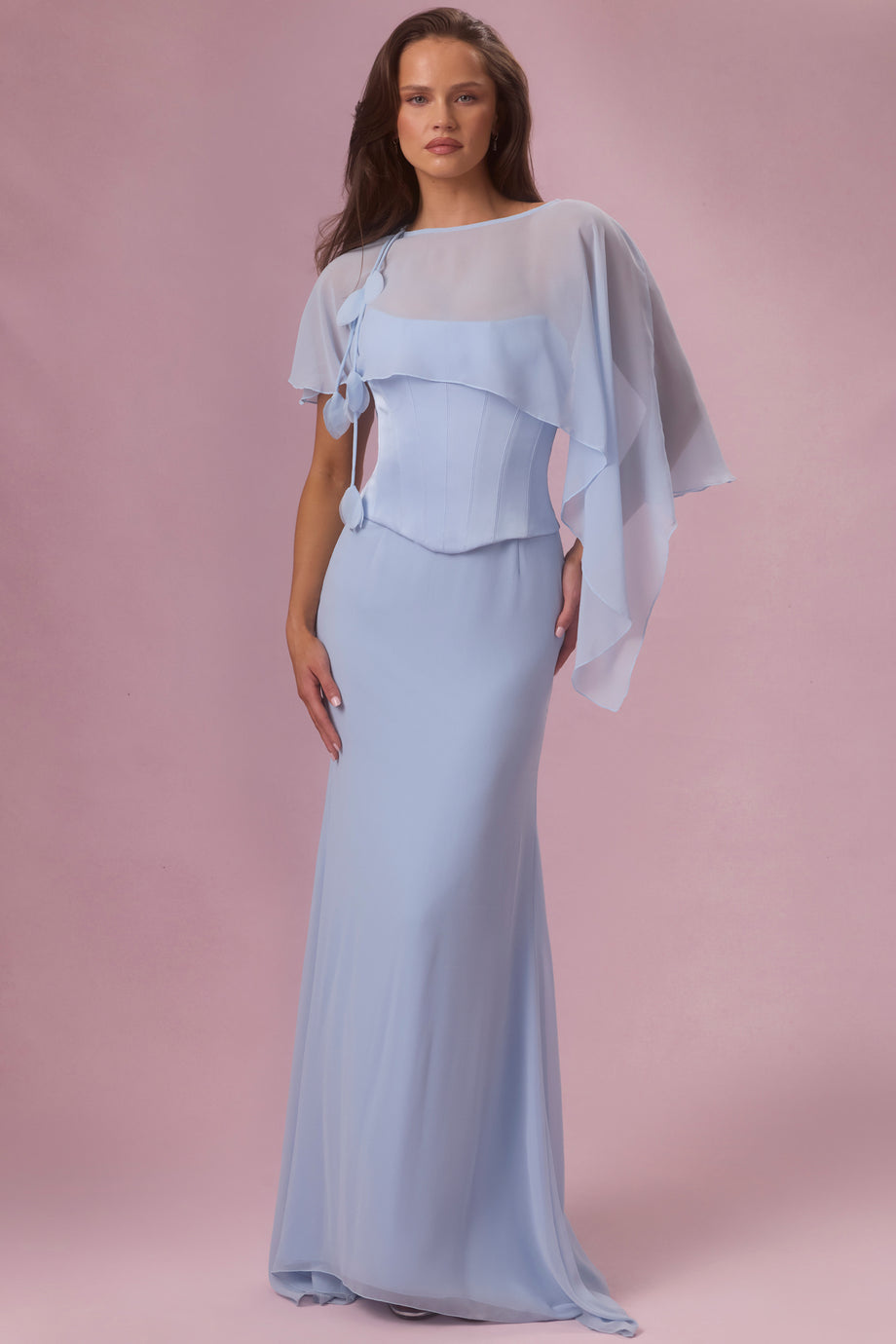 Premium Chiffon Cape in Powder Blue