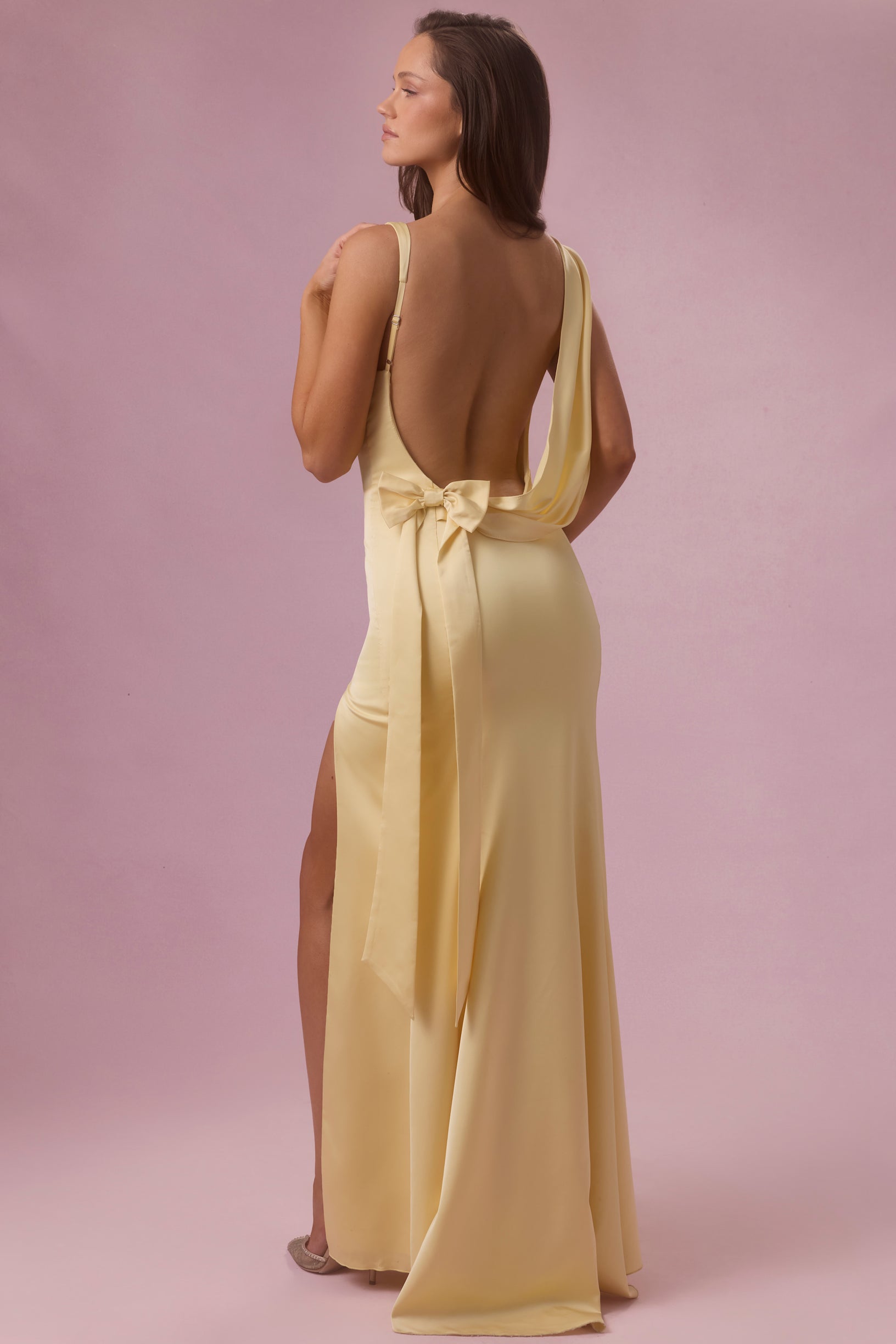 Satin Draped Bridesmaid Dress in Butter - 1