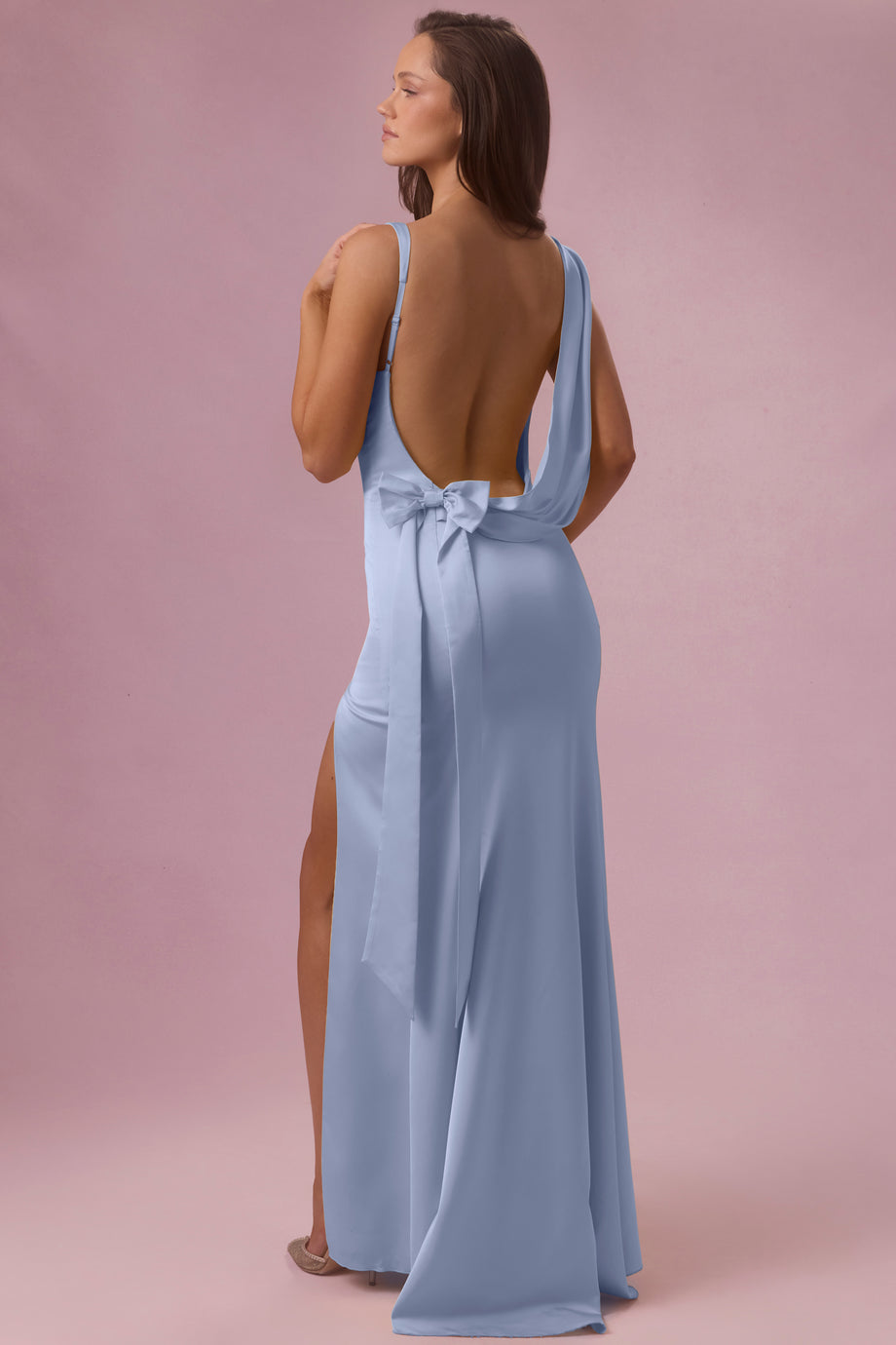 Premium Satin Draped Bridesmaid Dress in Powder Blue