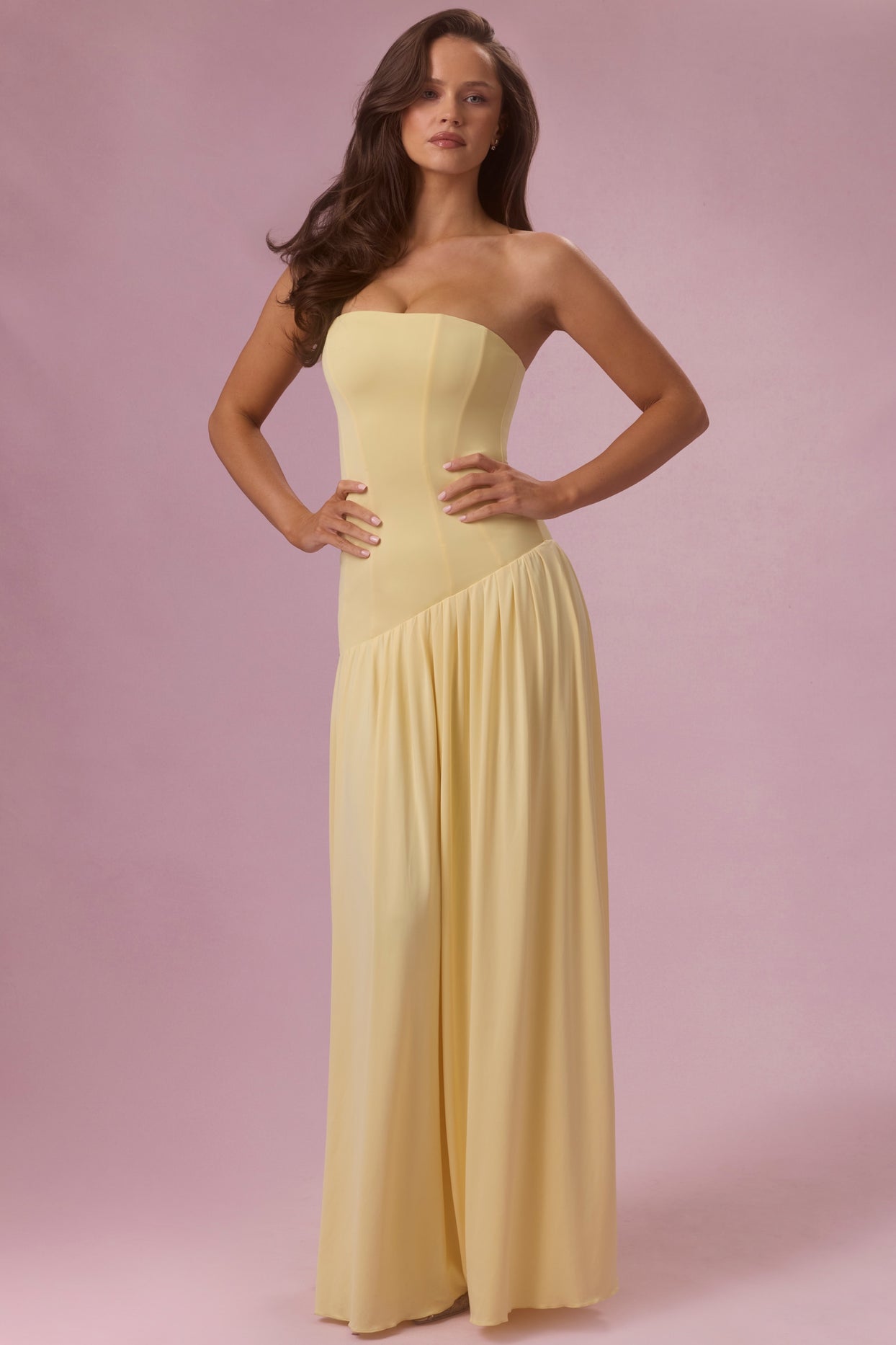 Premium Jersey Strapless Gown in Butter Yellow