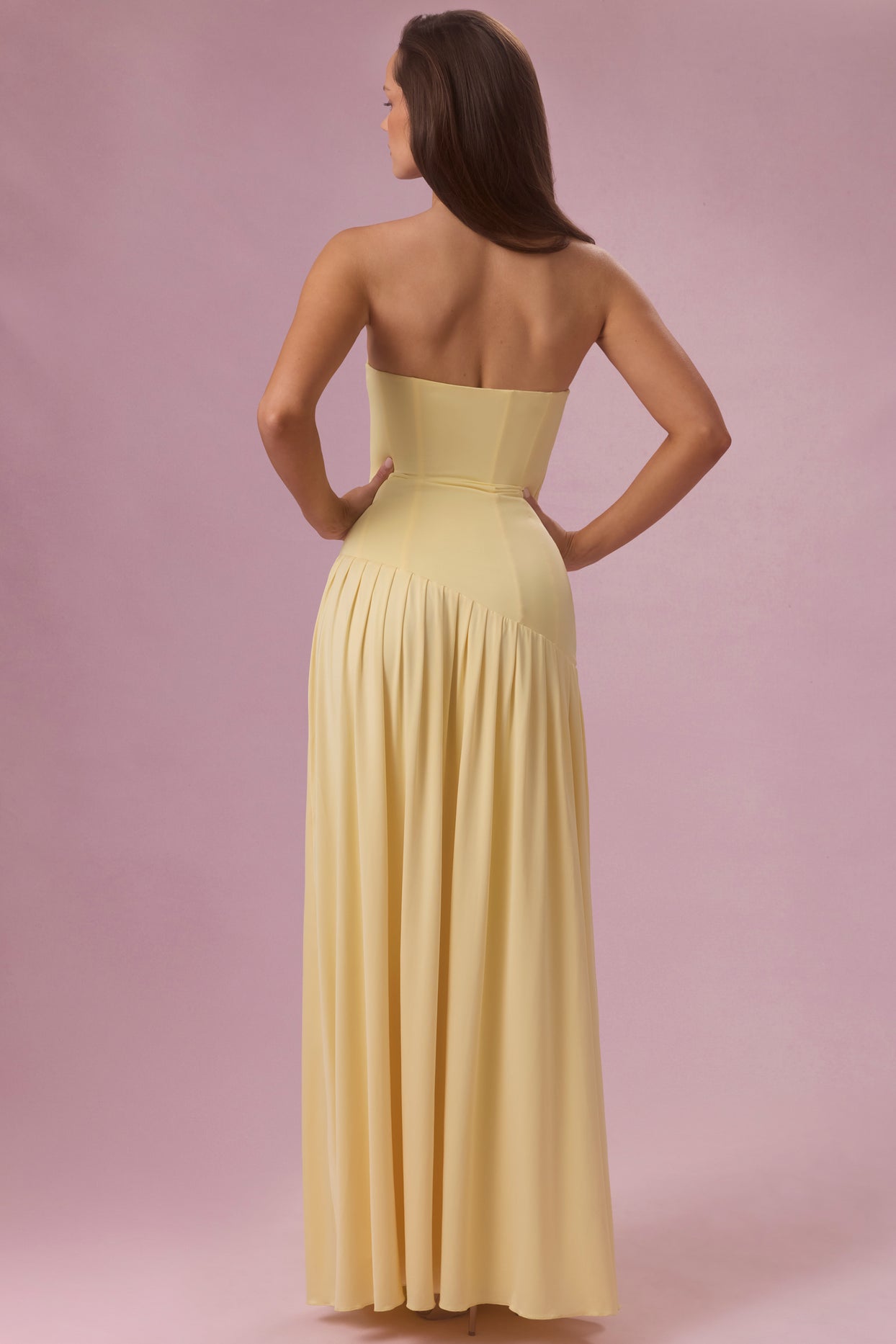 Premium Jersey Strapless Gown in Butter Yellow
