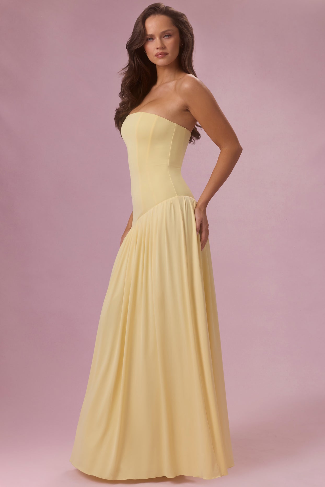 Premium Jersey Strapless Gown in Butter Yellow