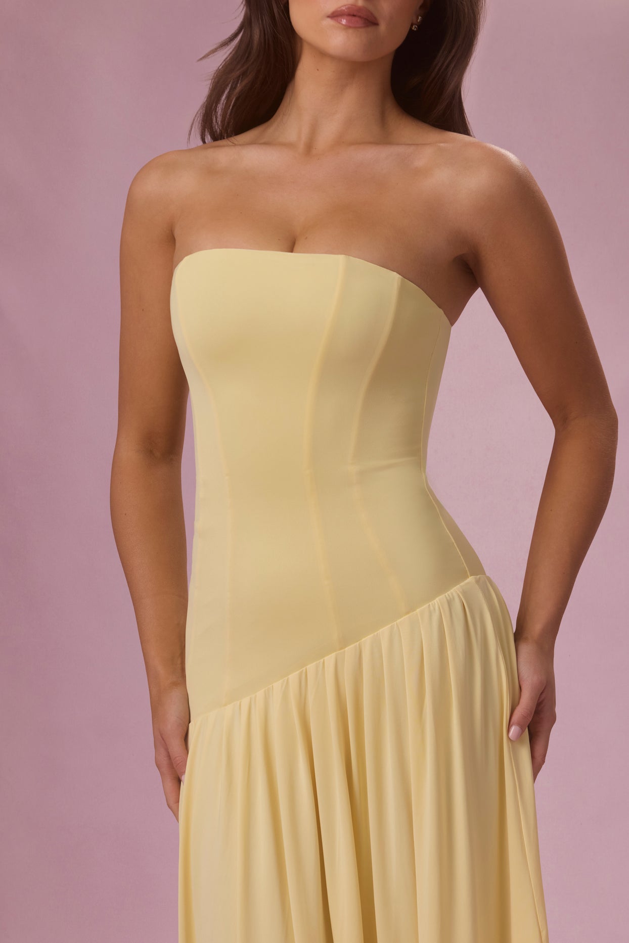 Premium Jersey Strapless Gown in Butter Yellow