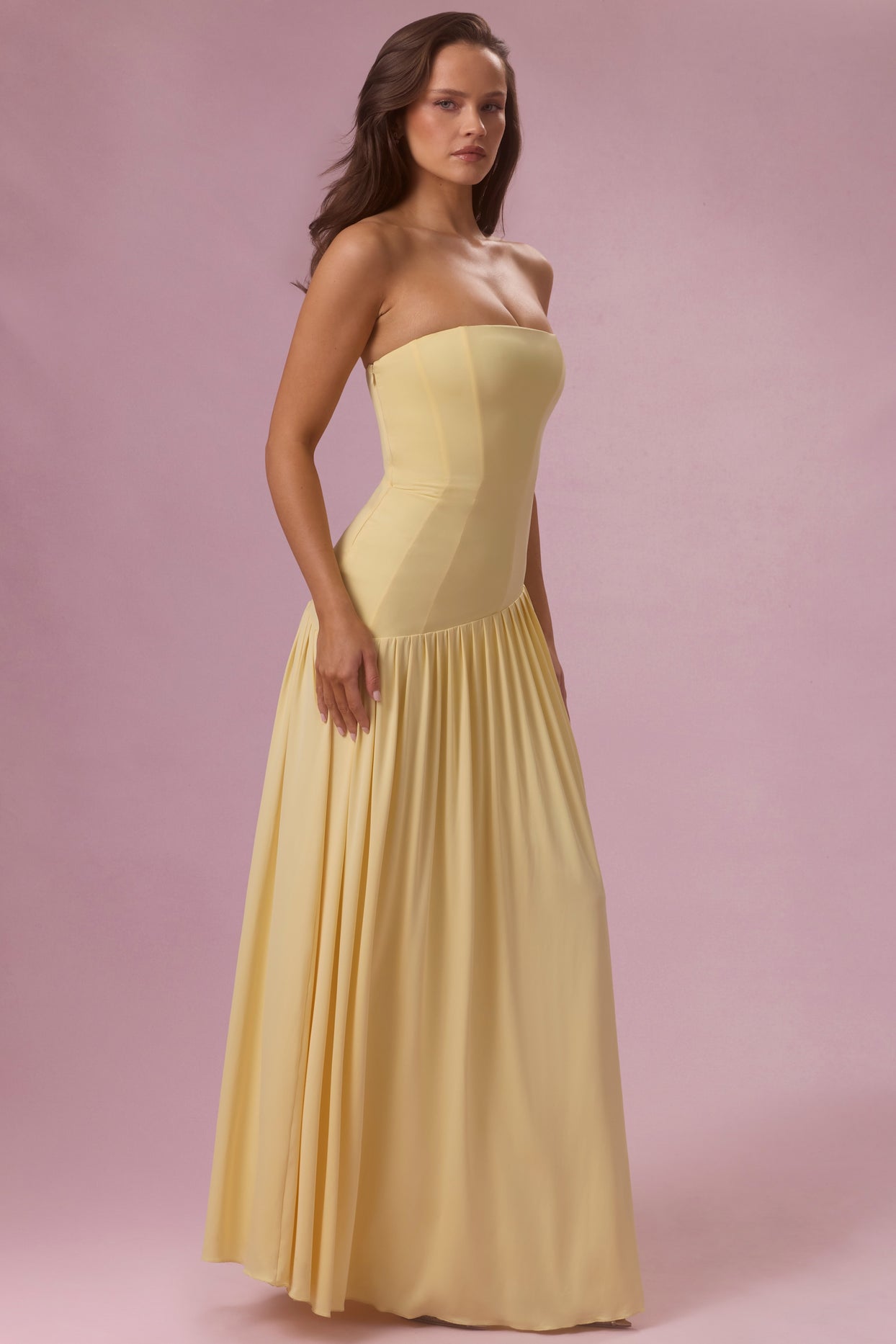 Premium Jersey Strapless Gown in Butter Yellow