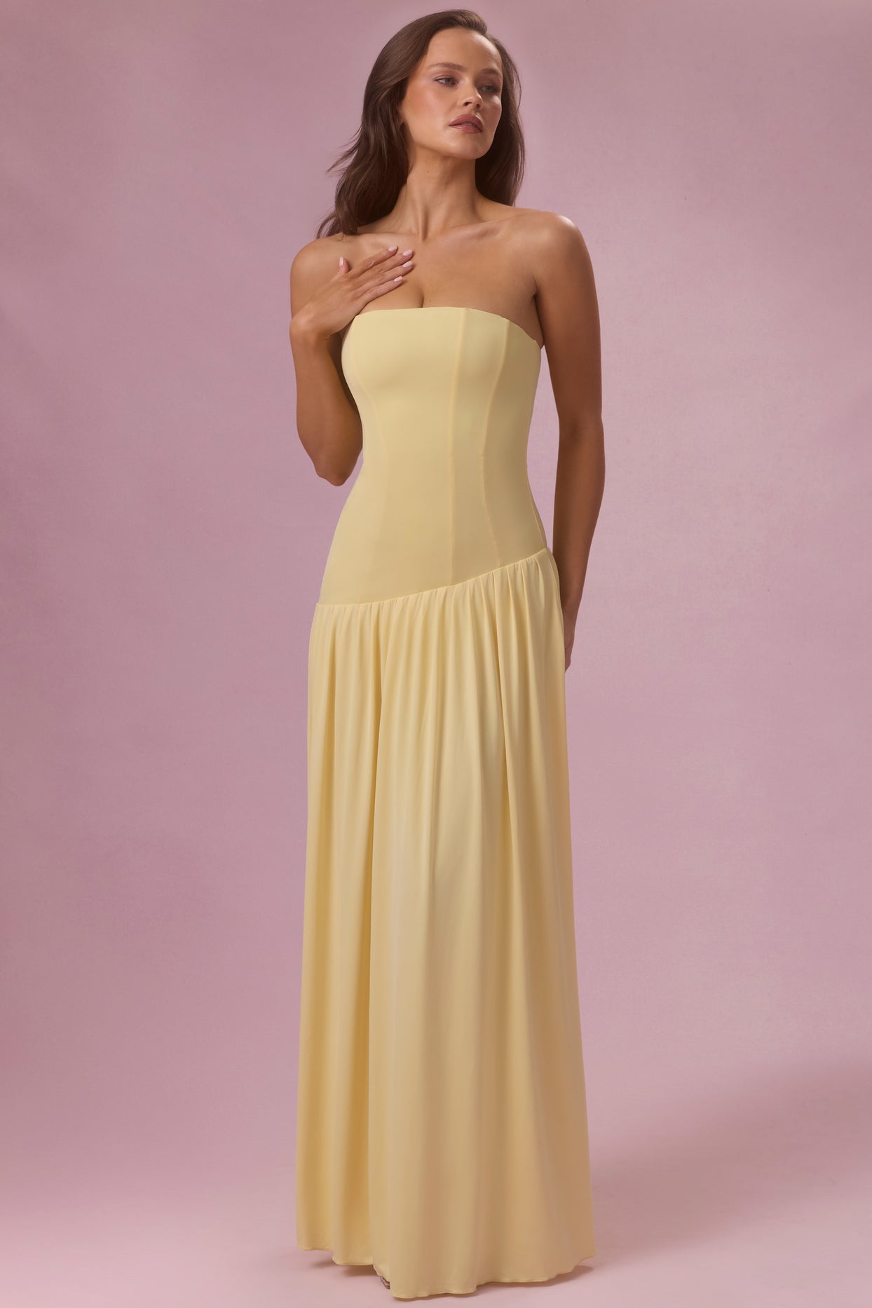 Premium Jersey Strapless Gown in Butter Yellow