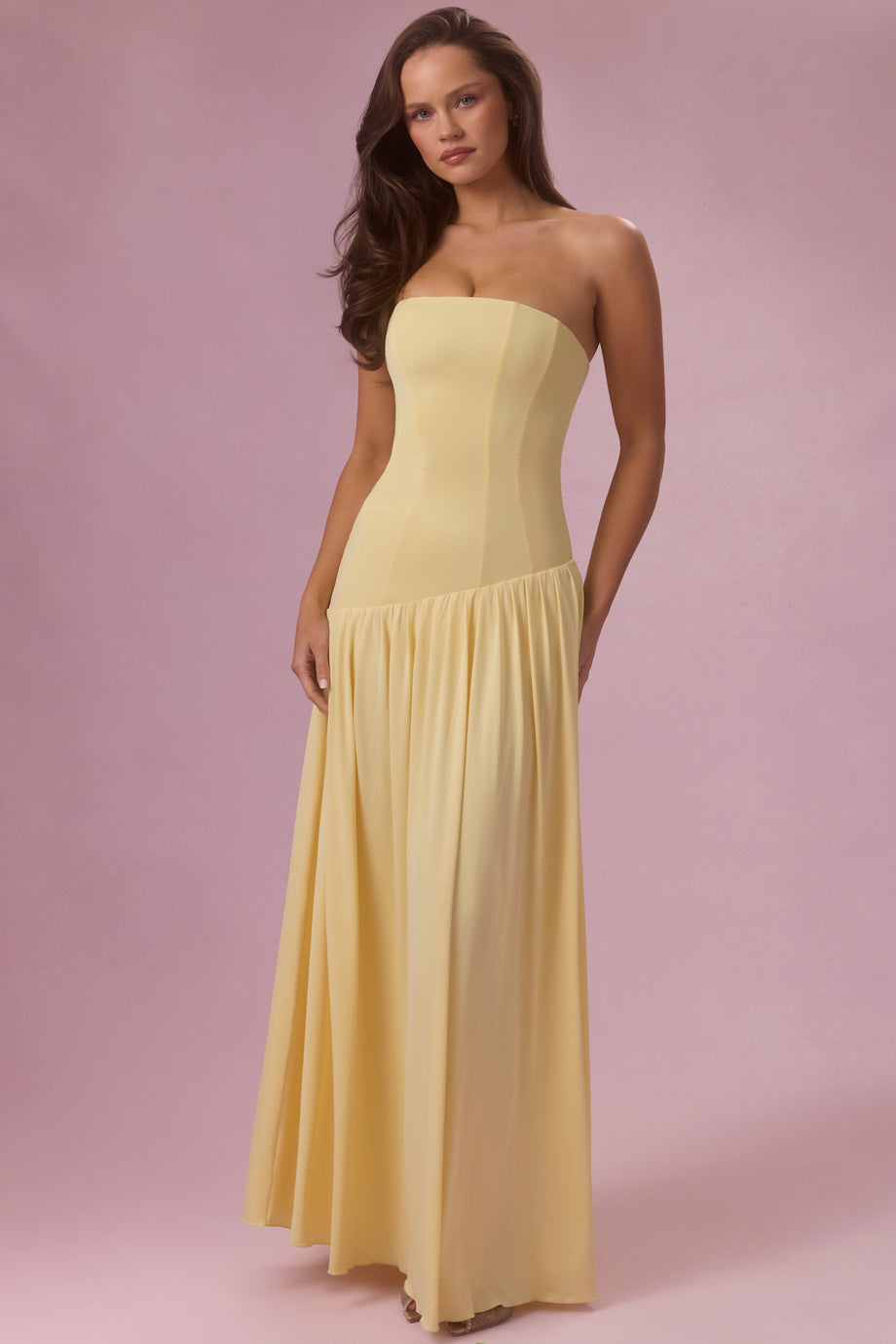 Premium Jersey Strapless Gown in Butter Yellow