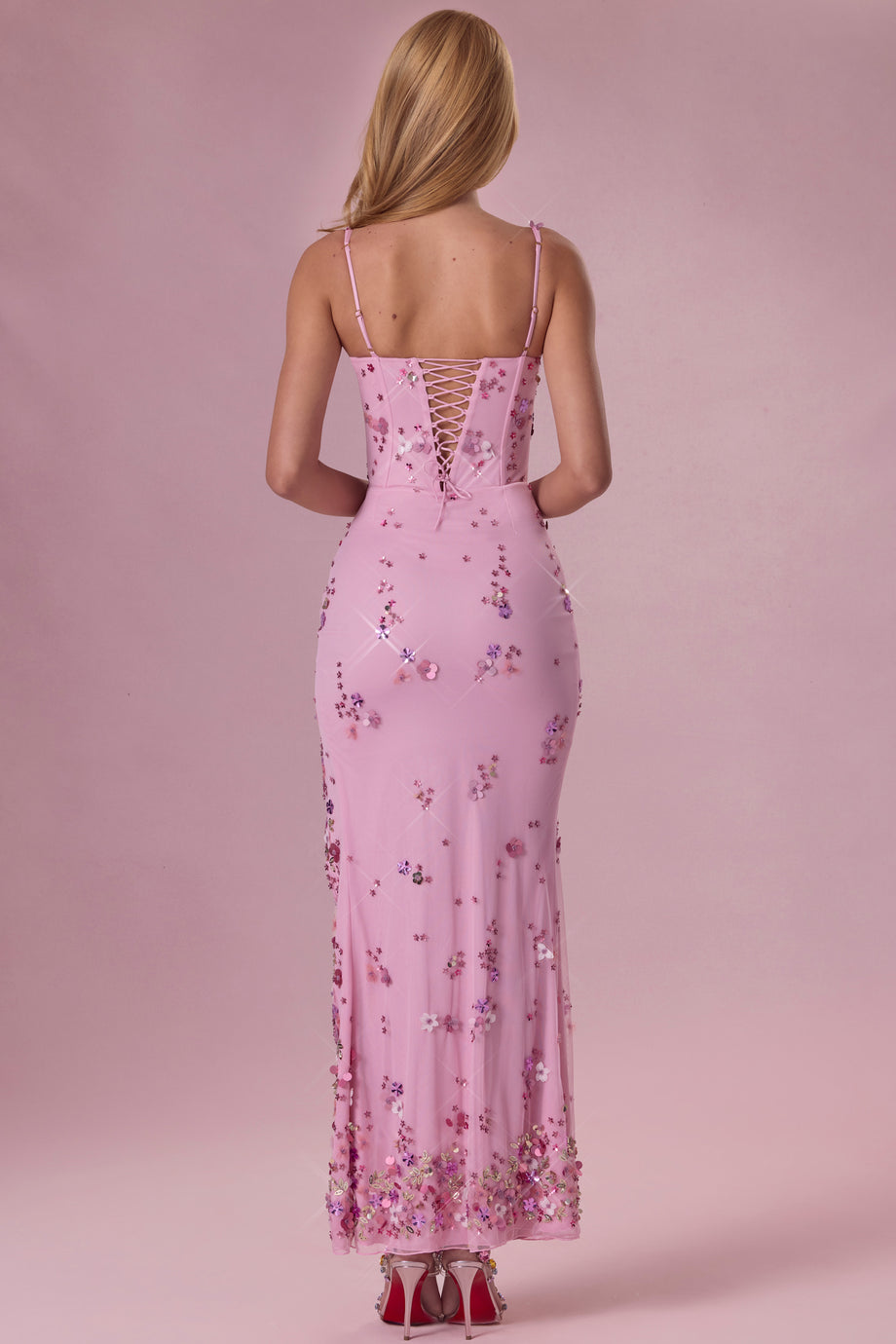 Embellished Corset Maxi Dress in Candyfloss Pink