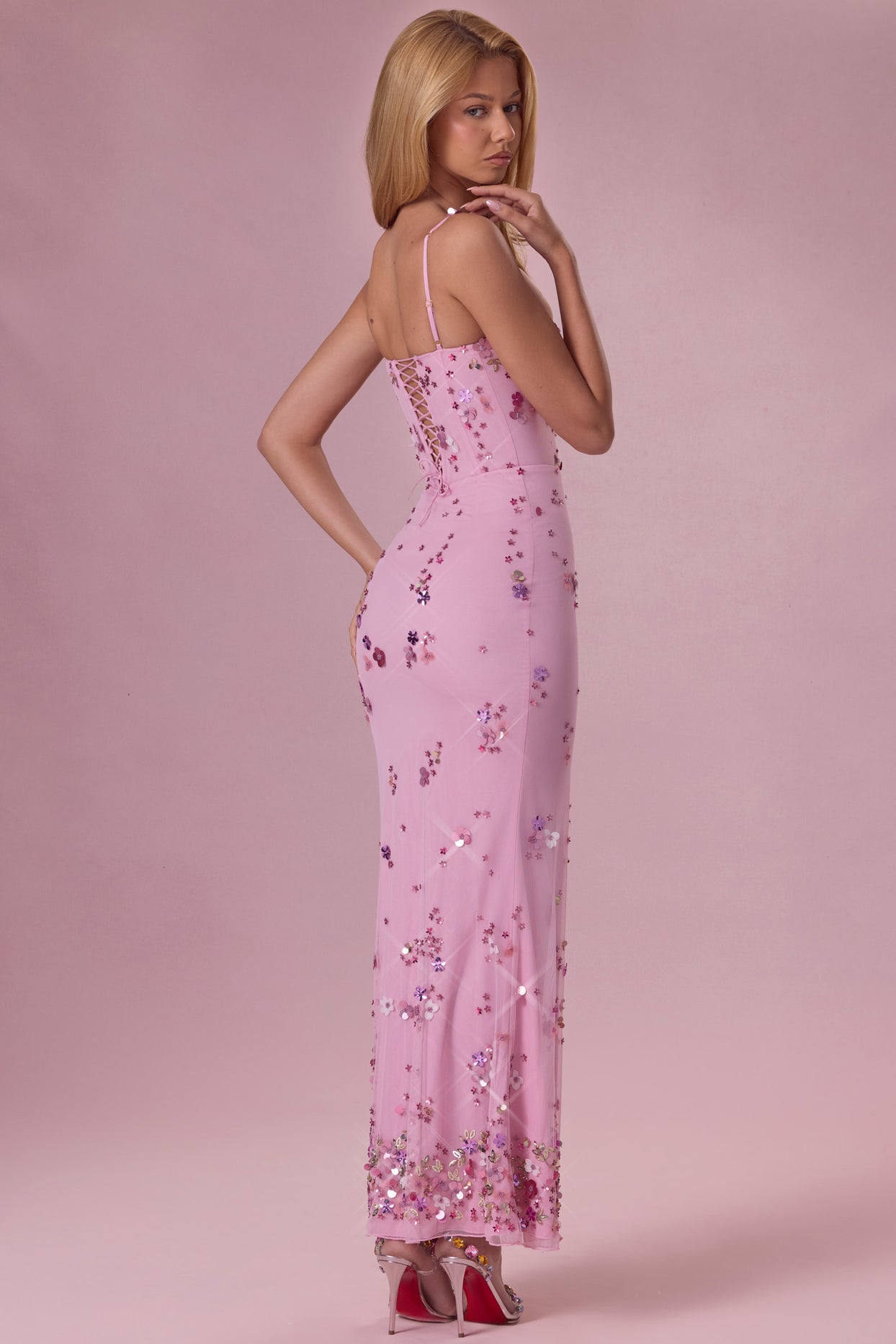 Embellished Corset Maxi Dress in Candyfloss Pink