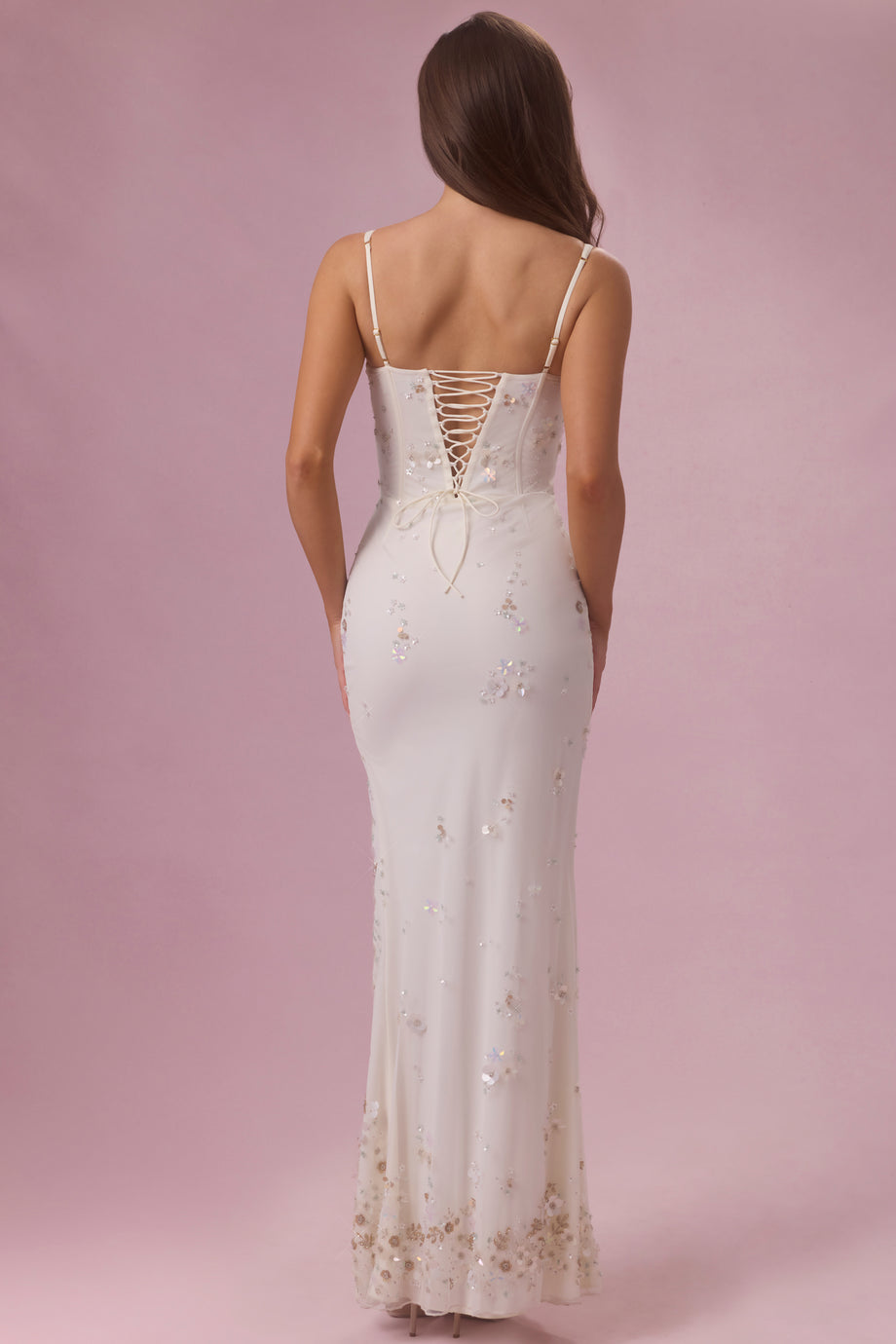 Embellished Corset Maxi Dress in Ivory