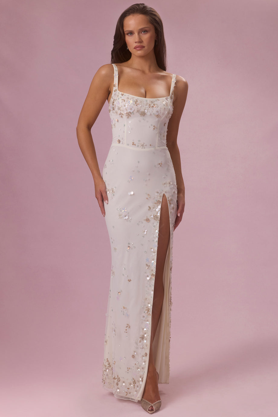 Embellished Corset Maxi Dress in Ivory