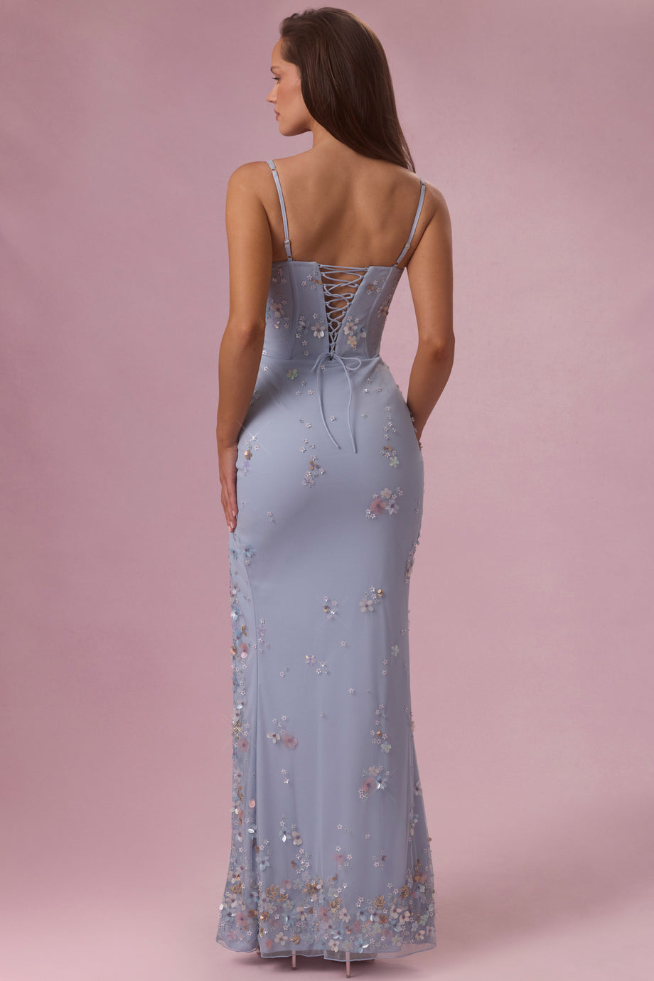 Embellished Corset Maxi Dress in Powder Blue