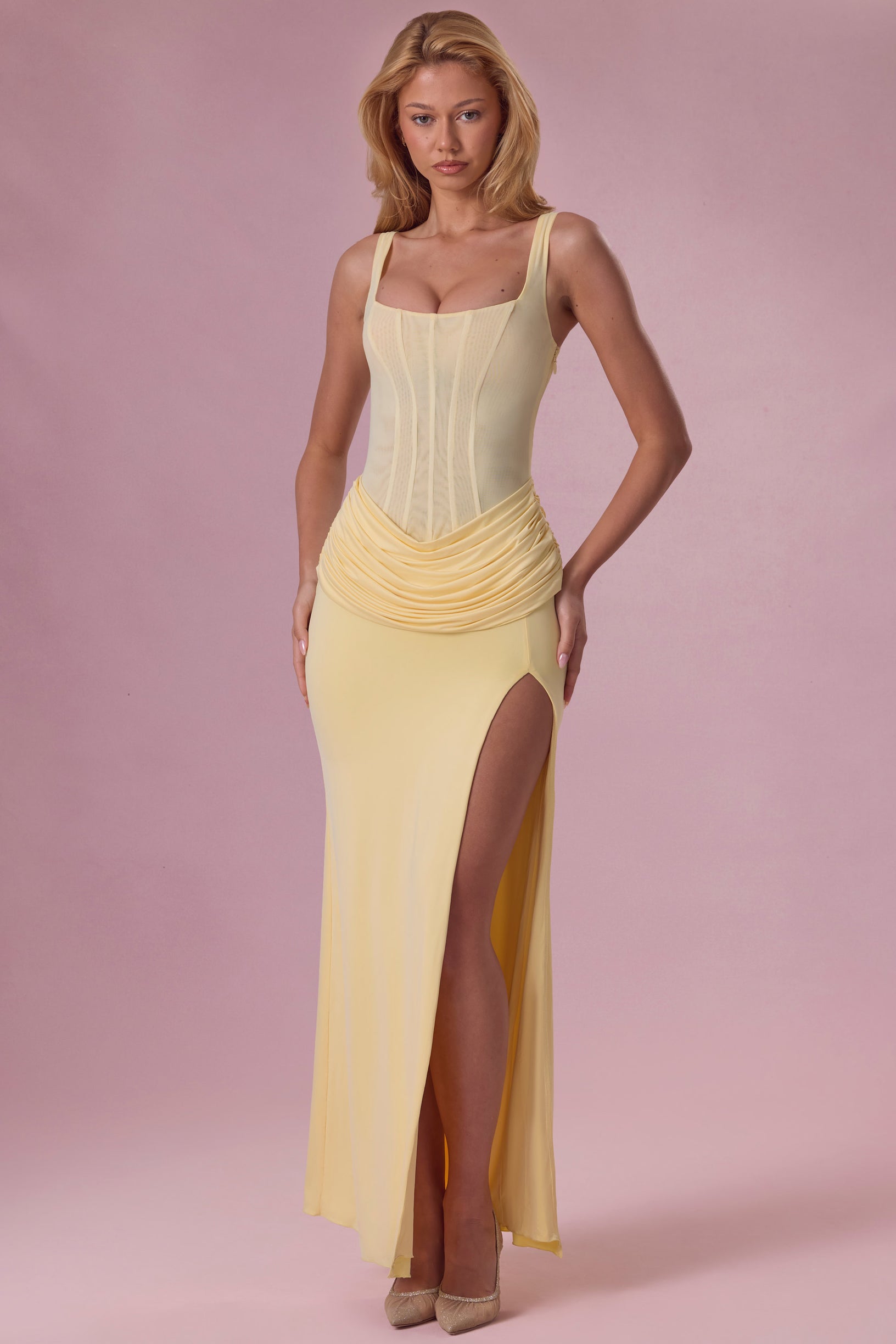 Mesh Draped Bridesmaid Dress in Butter - 1