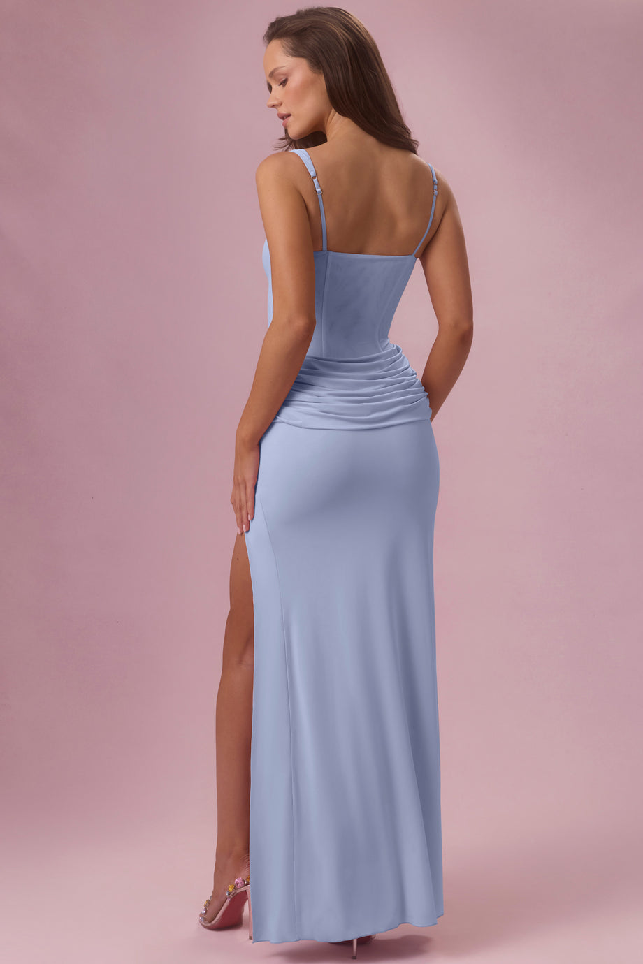 Premium Mesh Draped Bridesmaid Dress in Powder Blue
