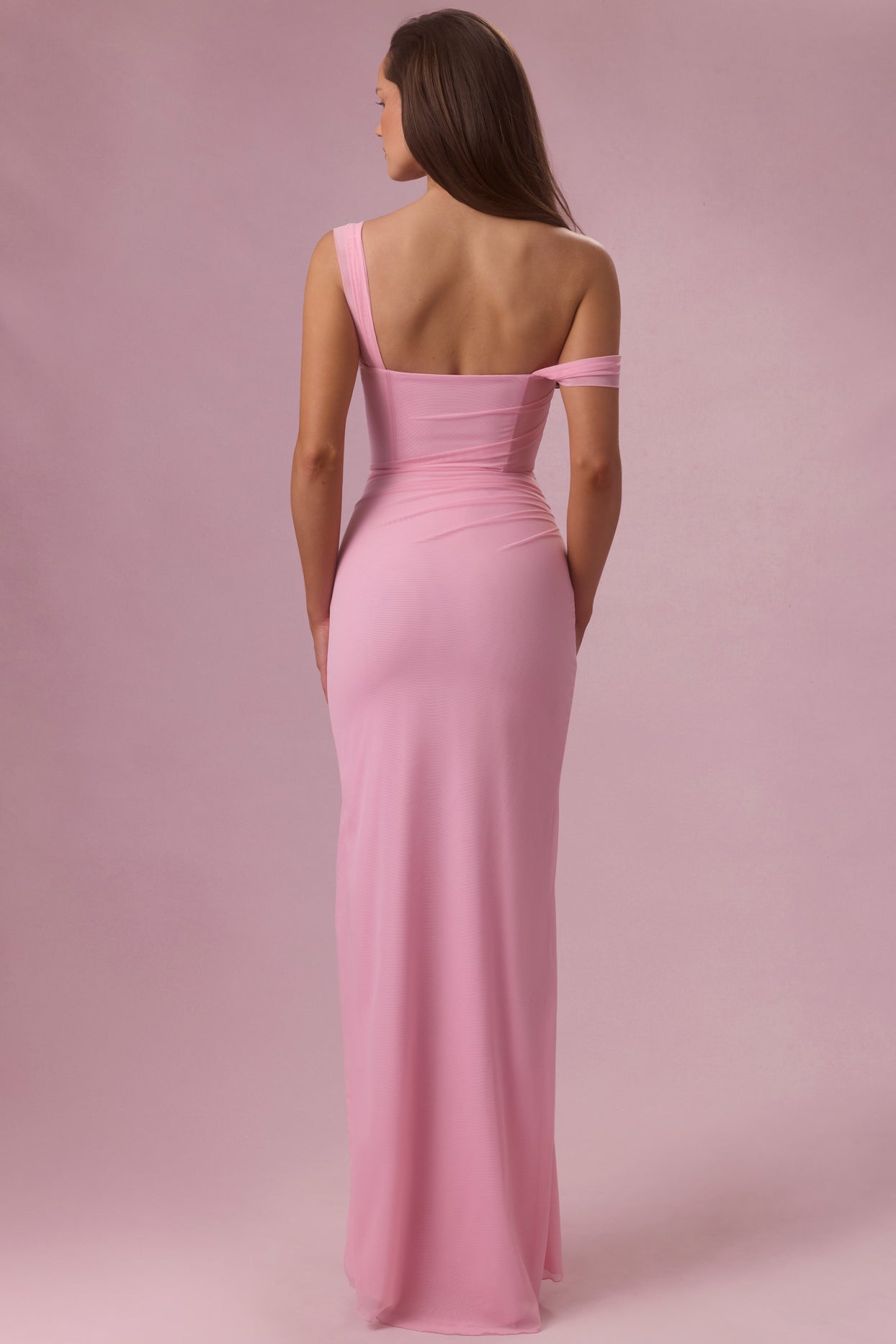 Mesh Draped Corset Gown in Candyfloss Pink