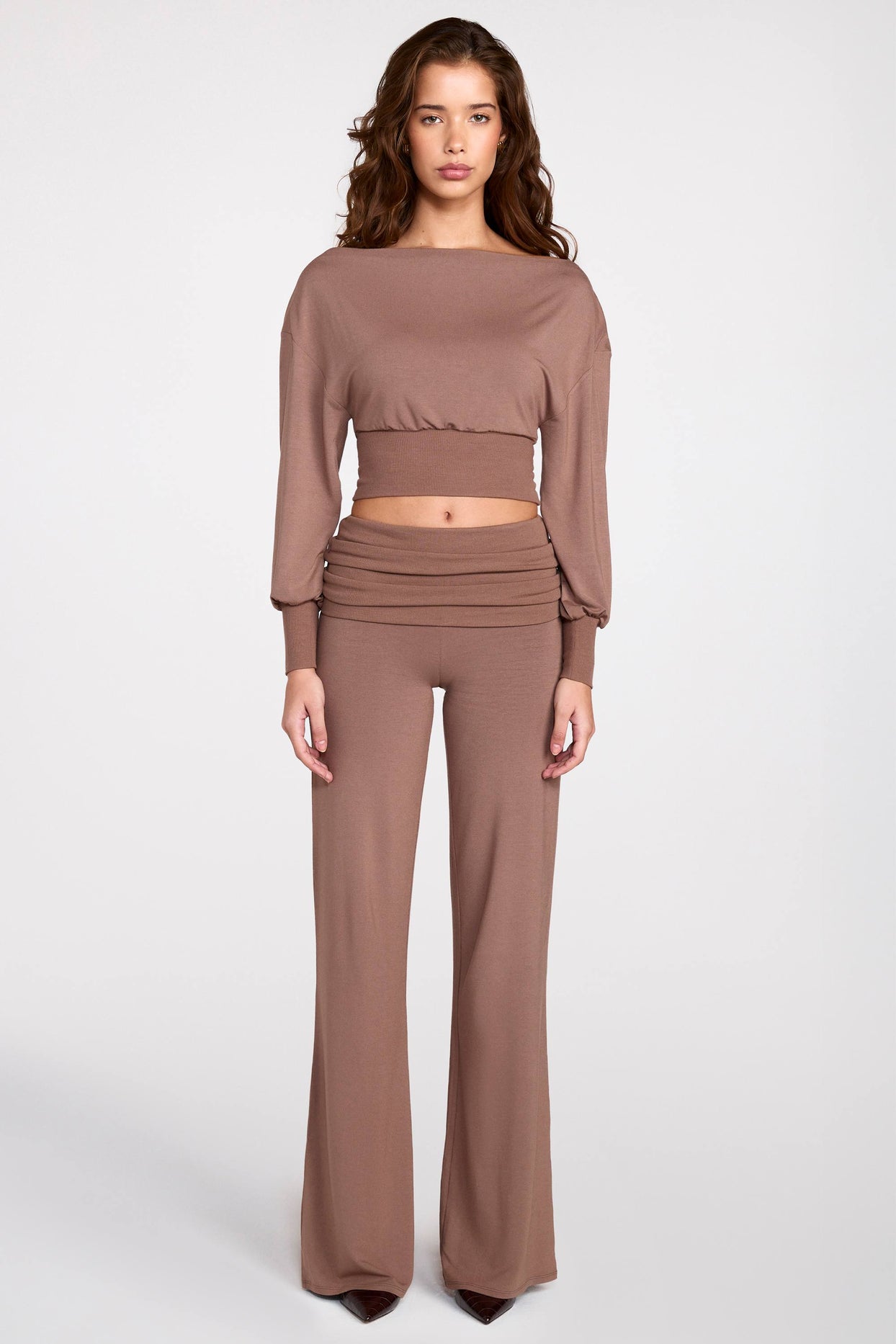 Modal Low-Rise Straight-Leg Trousers in Mocha