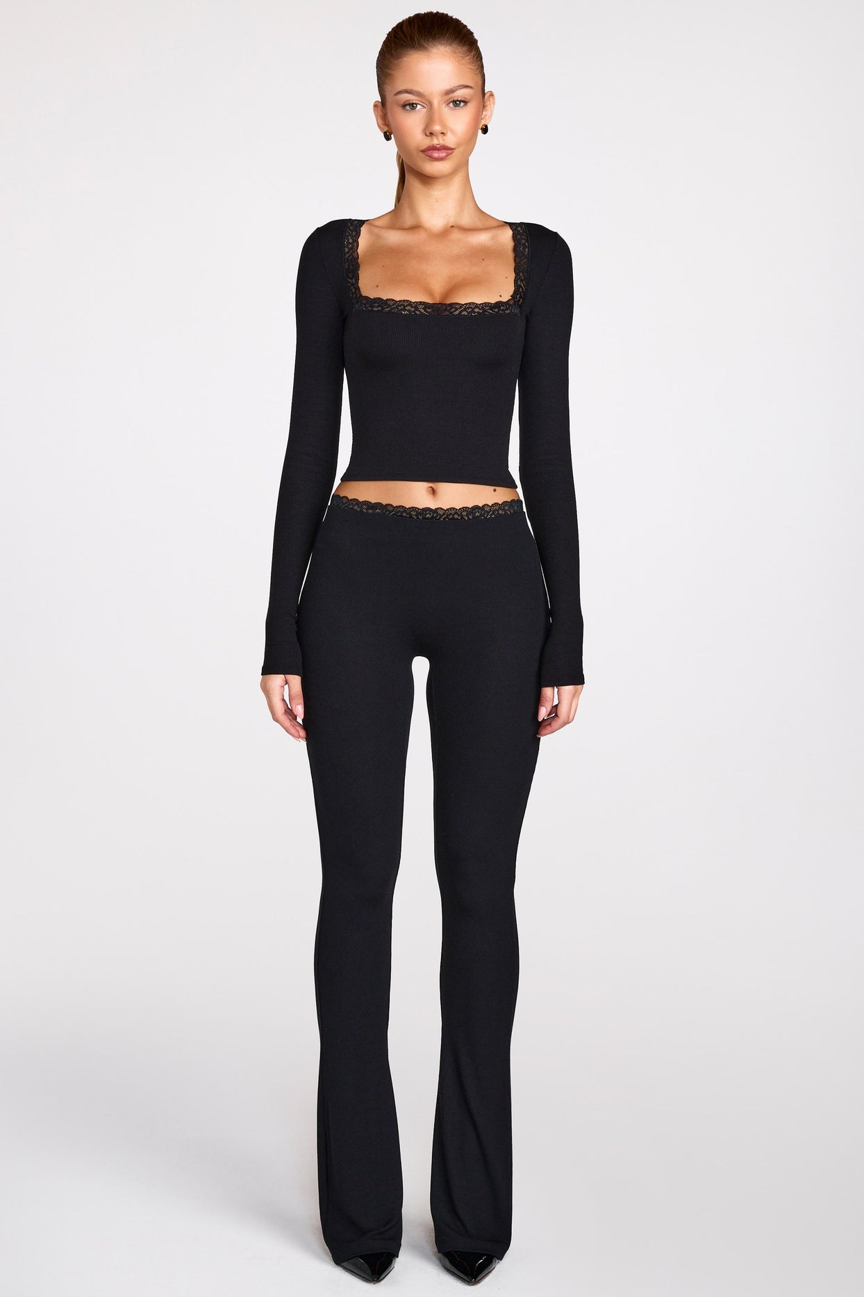 Modal Square-Neck Long-Sleeve Top in Black