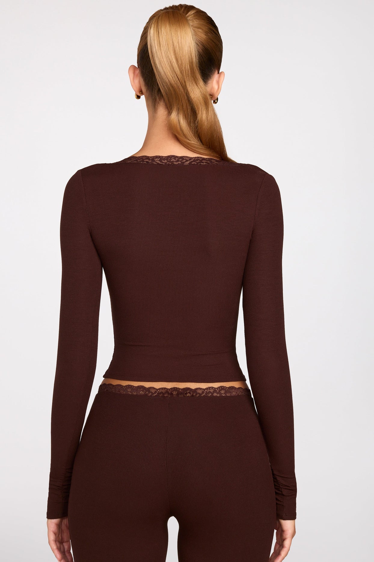 Modal Square-Neck Long-Sleeve Top in Chocolate Brown