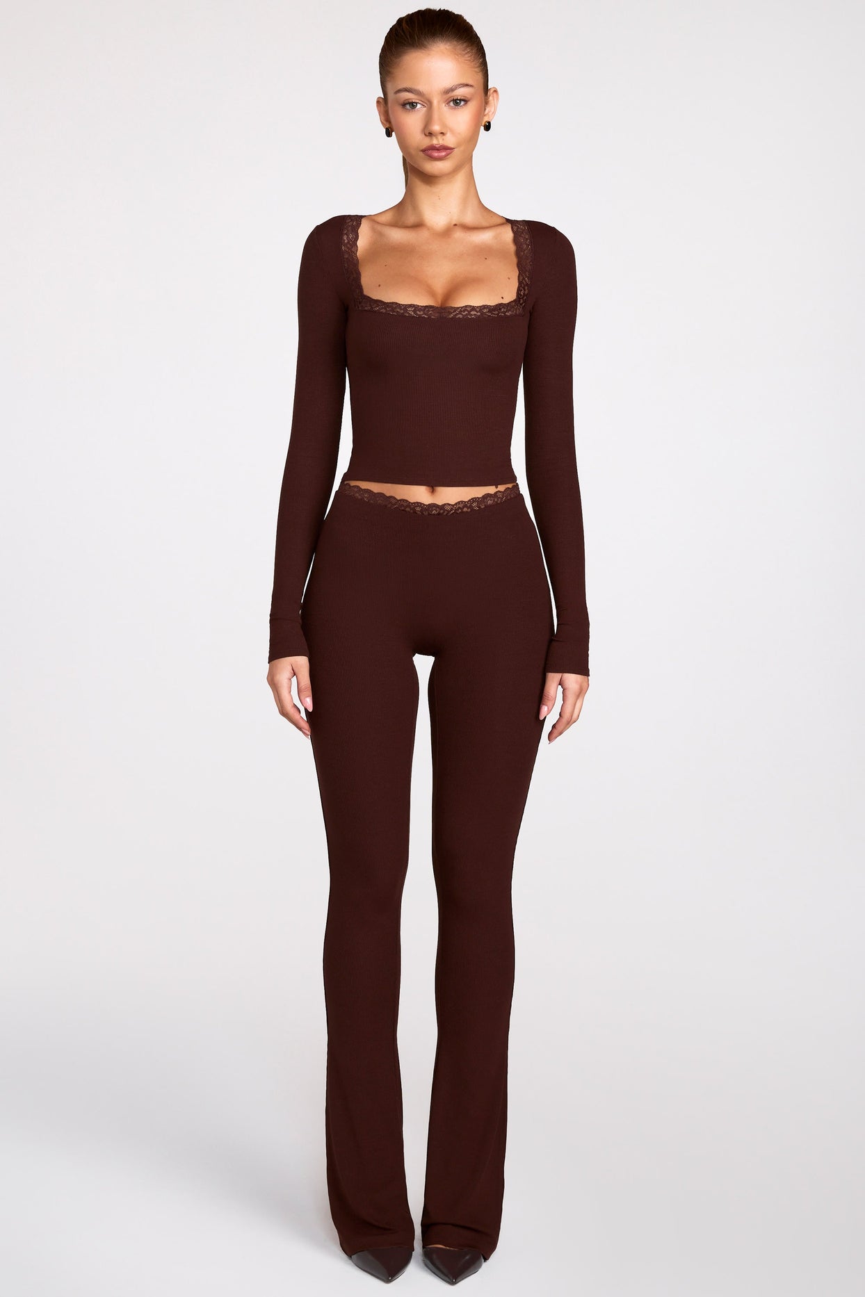 Modal Square-Neck Long-Sleeve Top in Chocolate Brown