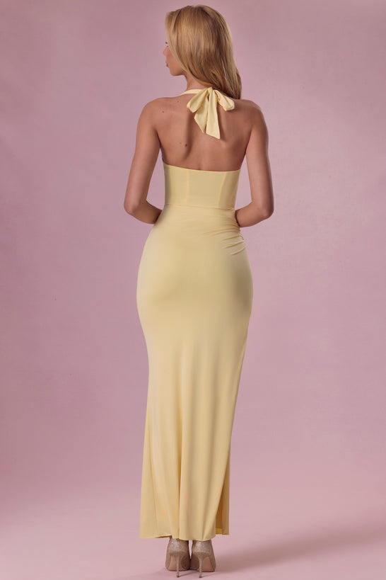 Olivette Premium Jersey Draped Corset Gown in Butter Yellow | Oh Polly Olivette Premium Jersey Draped Corset Gown in Butter Yellow | Oh Polly