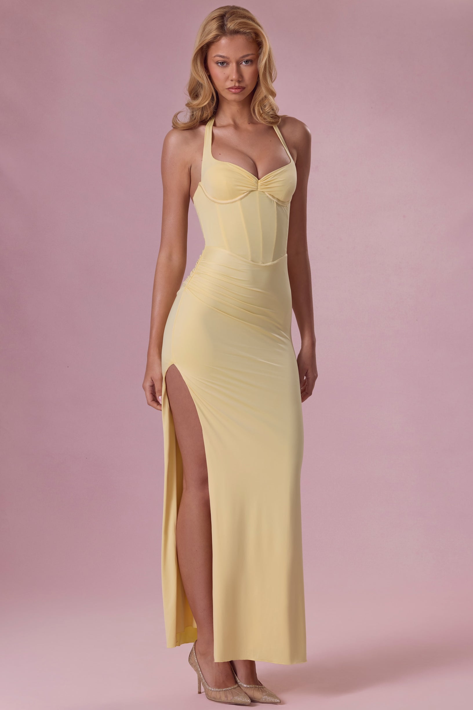 Jersey Corset Bridesmaid Dress in Butter Yellow - 1