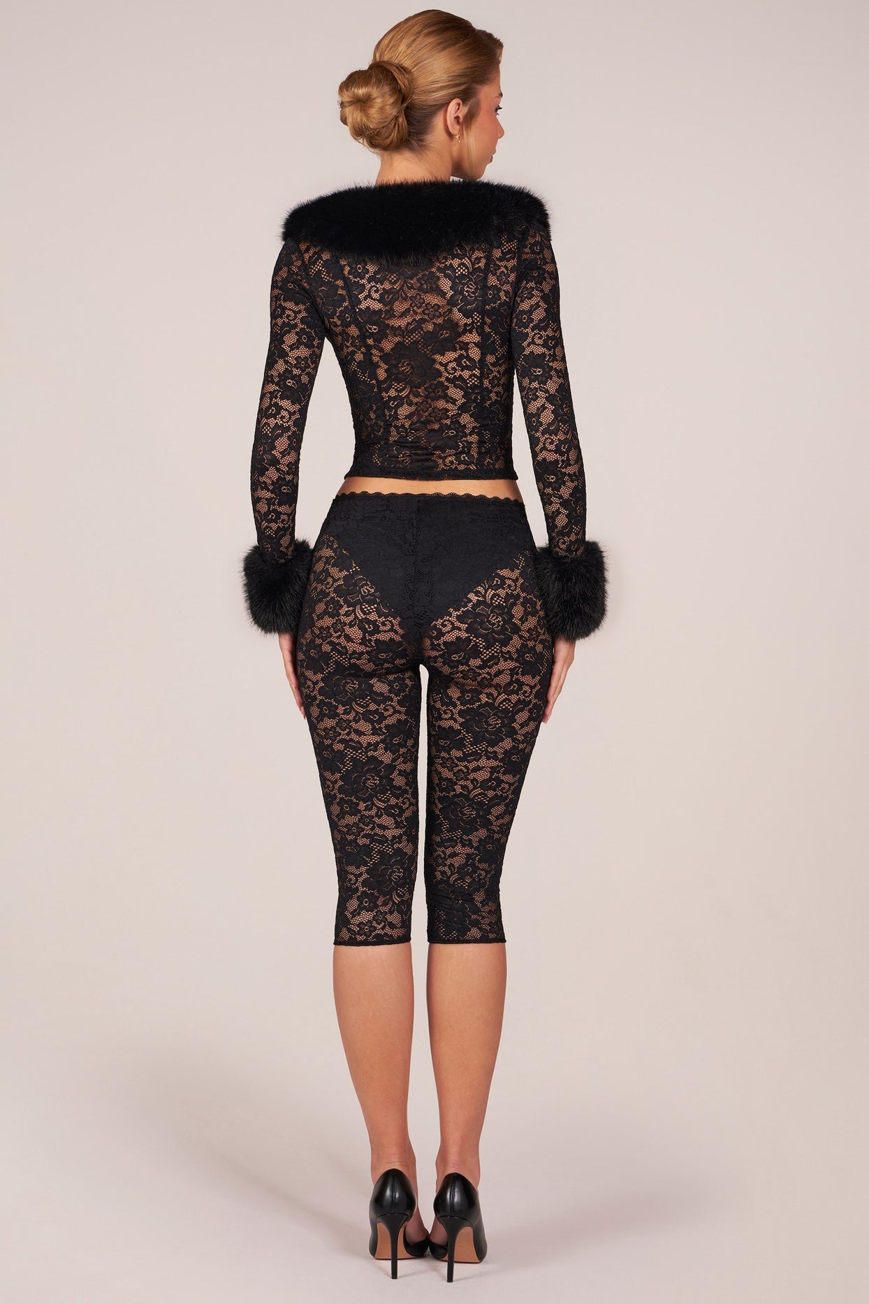 Laced Capri Trousers  in Black