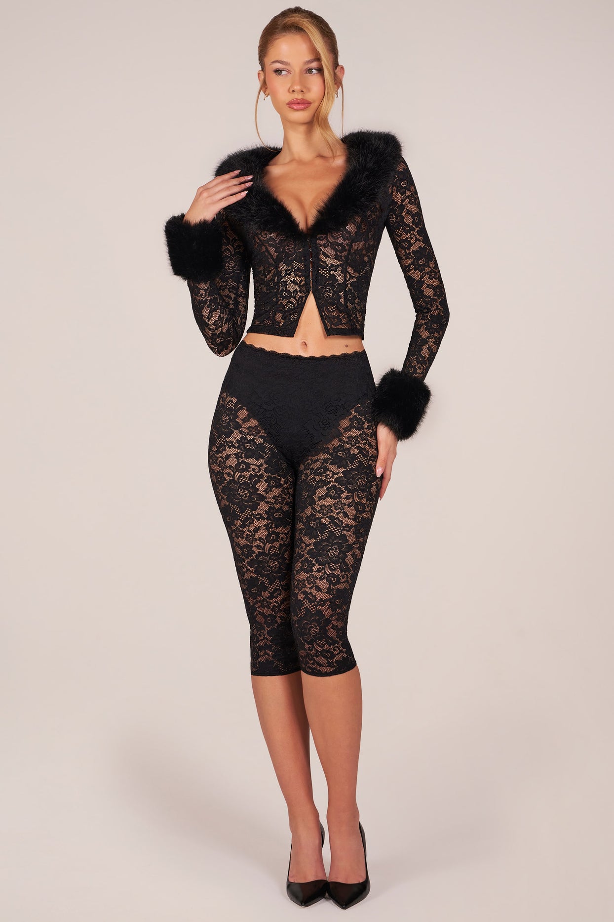 Laced Capri Trousers  in Black