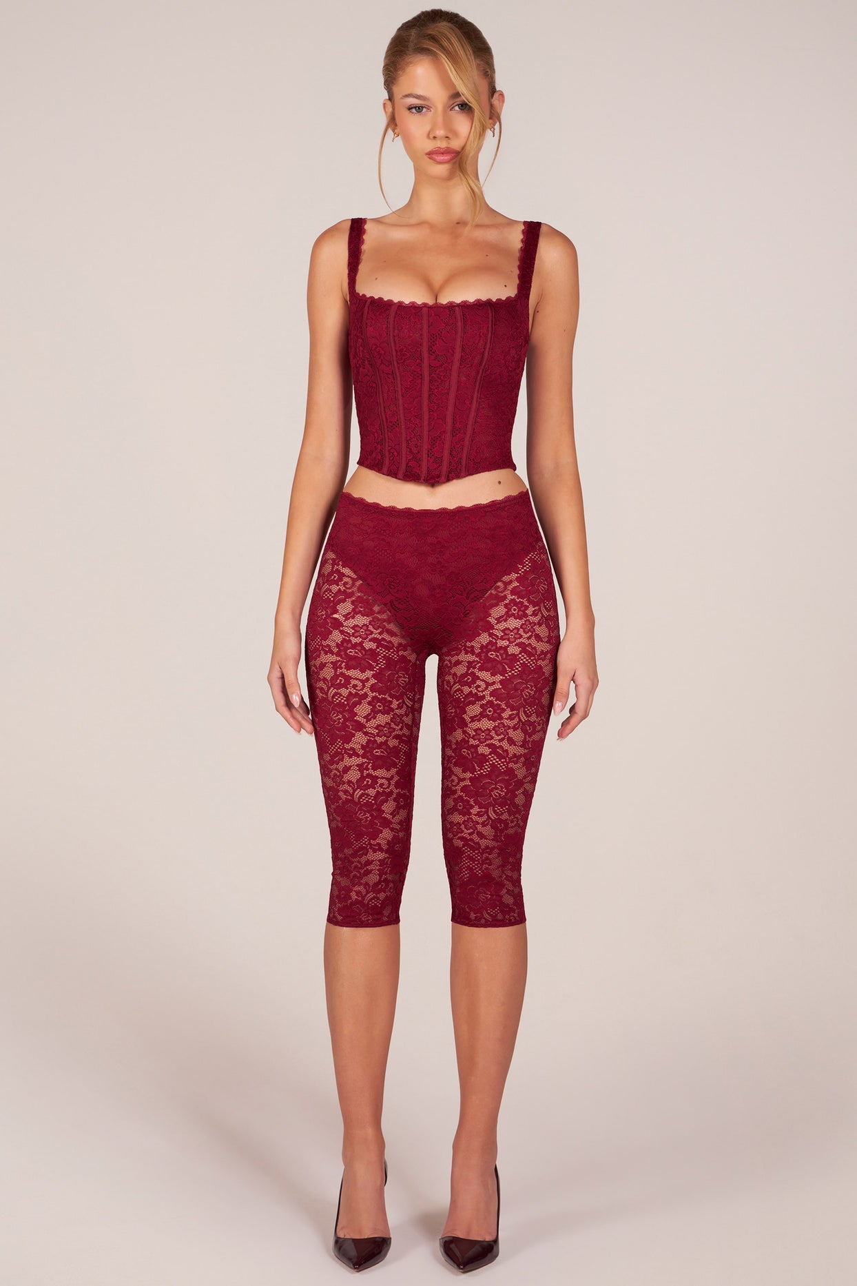 Laced Capri Trousers  in Cherry Red