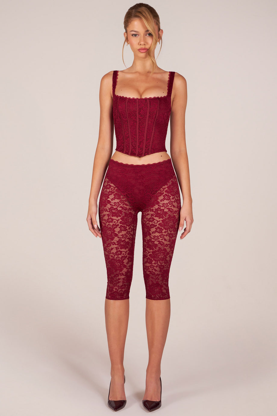 Laced Capri Trousers  in Cherry Red