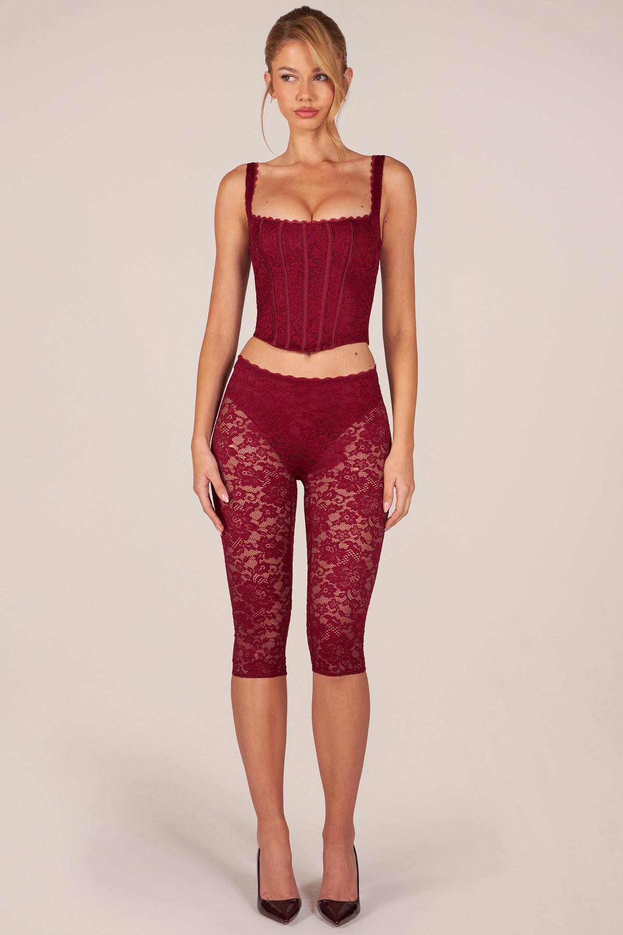 Laced Capri Trousers  in Cherry Red