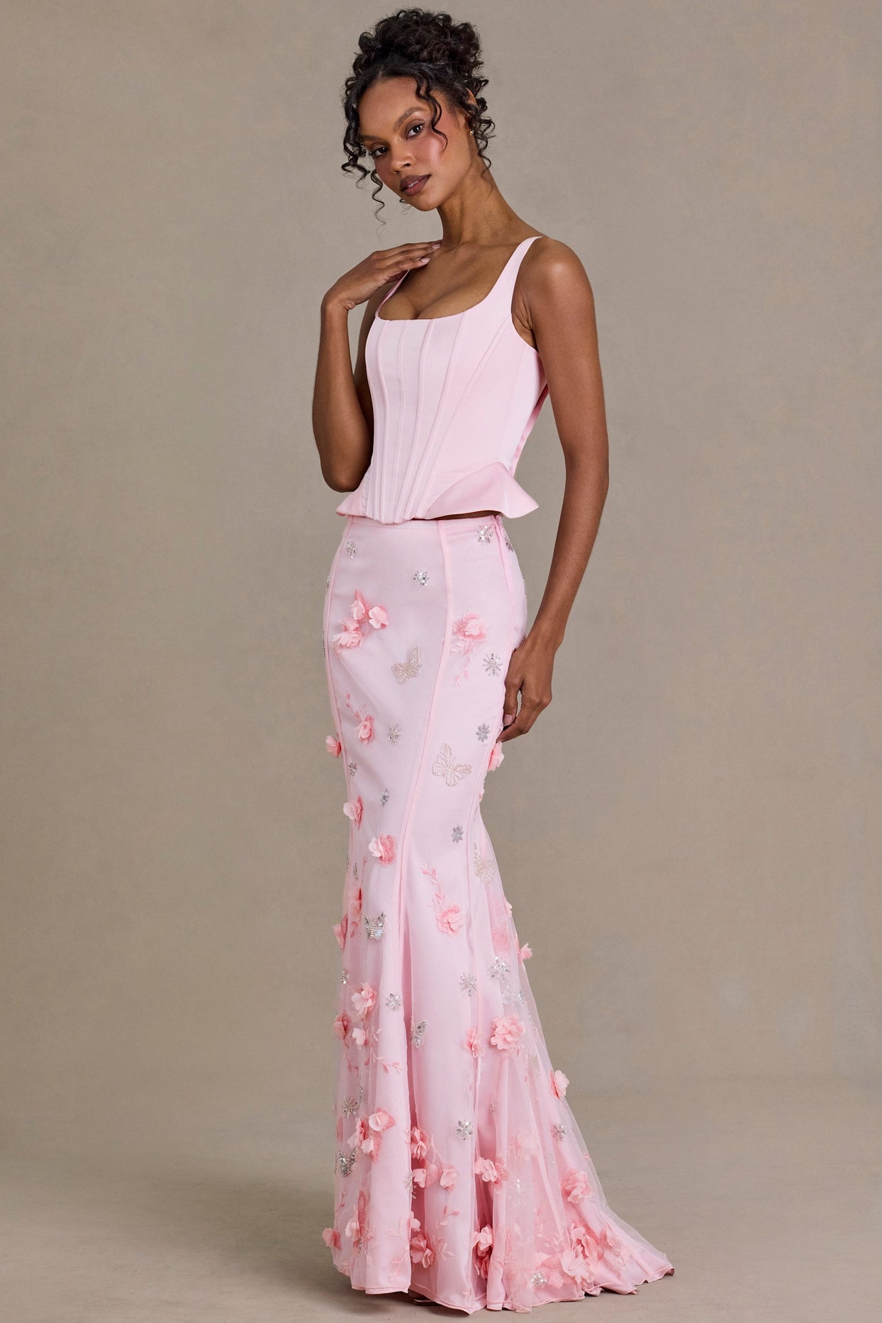 Premium Embellished Tulle Skirt in Baby Pink