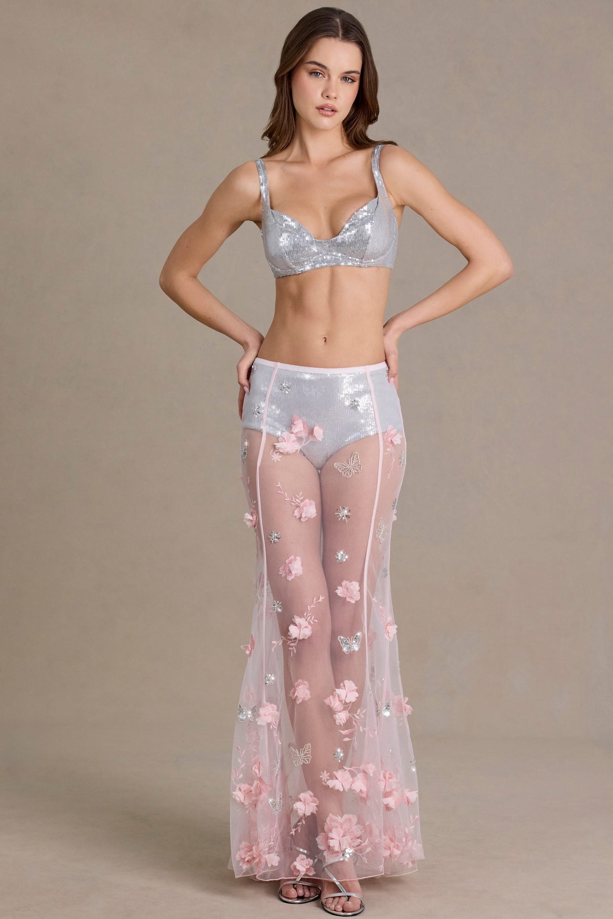 Premium Sequin Mesh Bralette in Silver