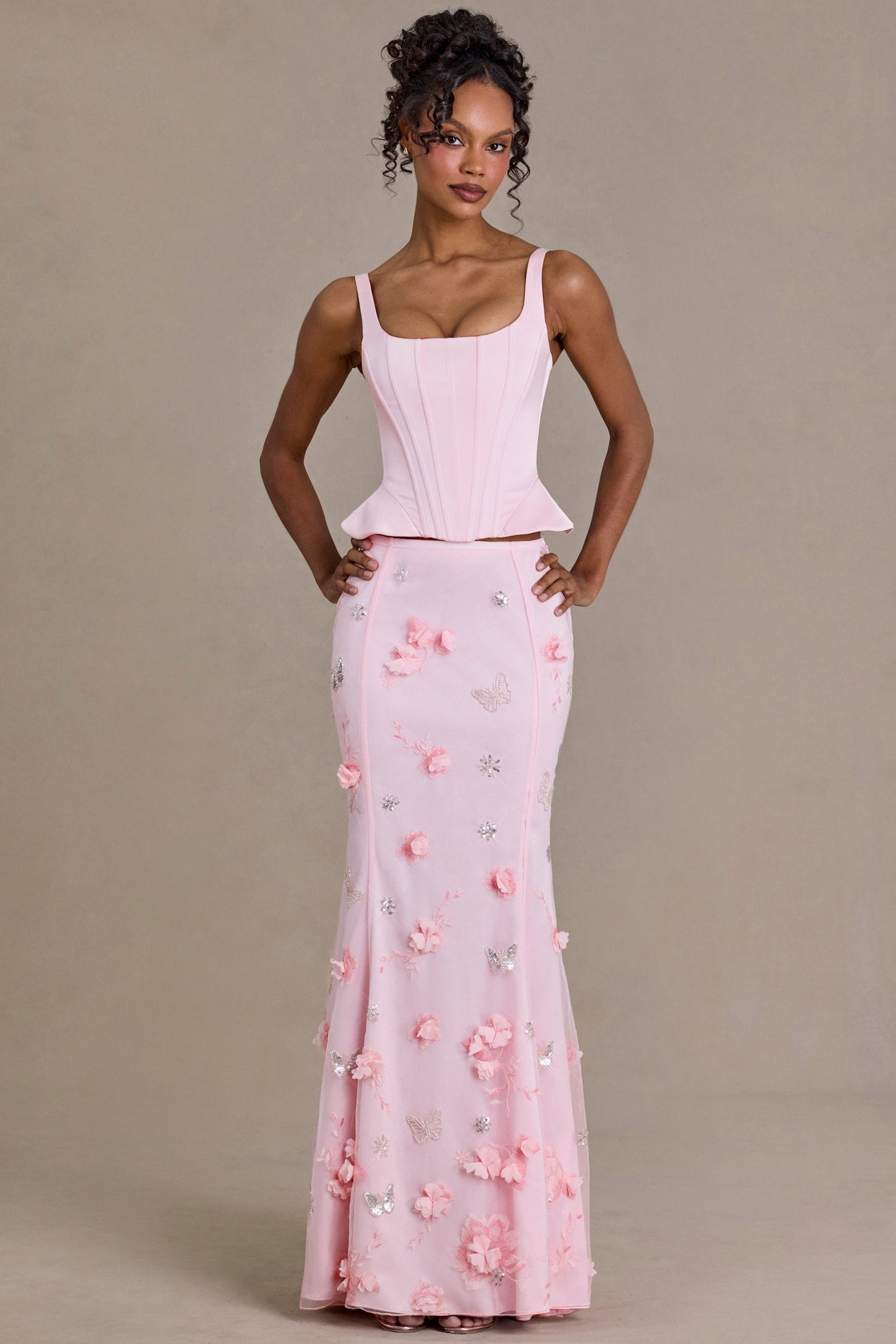 Premium Satin Lace-Up Corset Top in Baby Pink