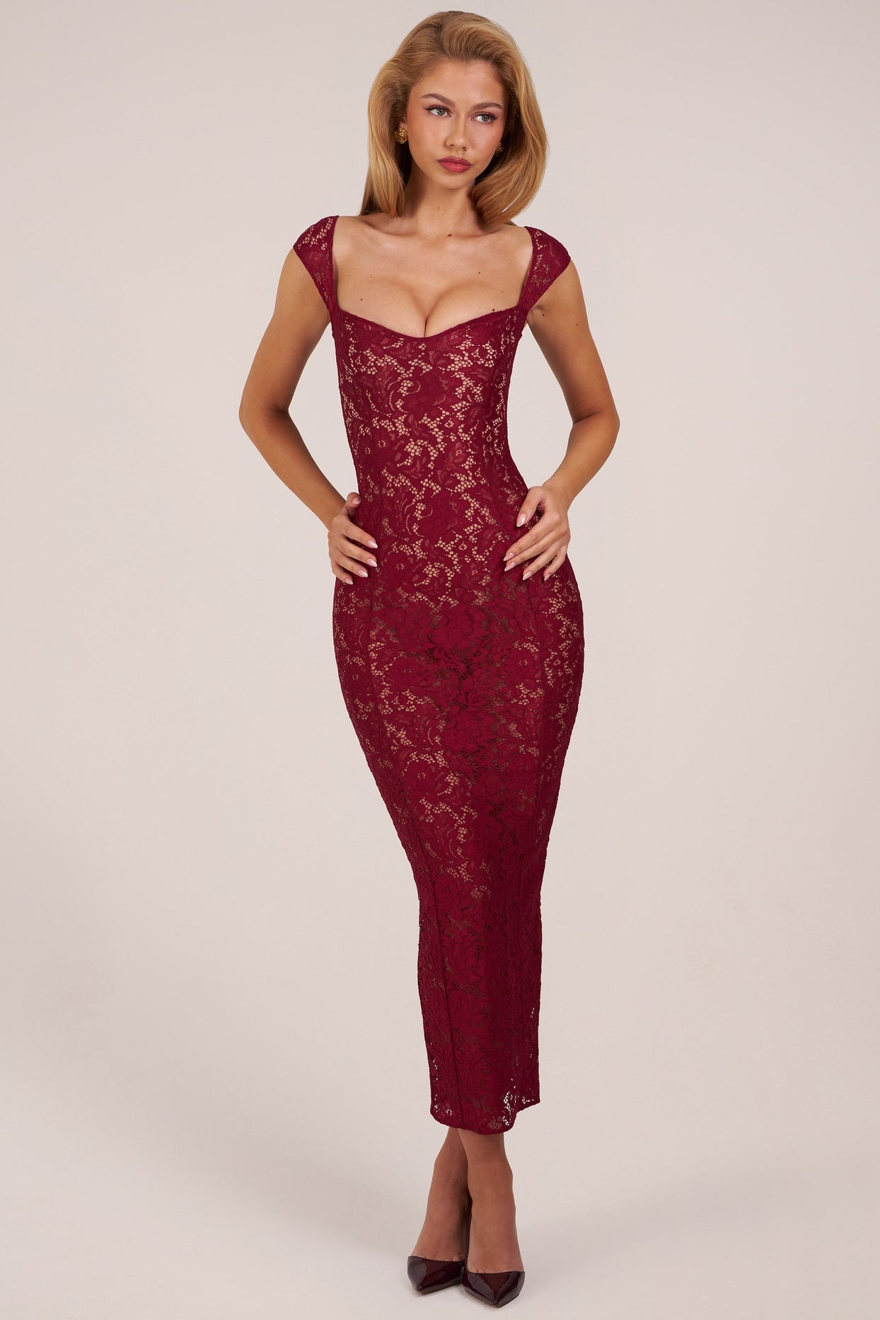 Sweetheart-Neck Maxi Dress in Cherry Red