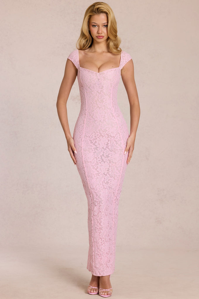 Sweetheart-Neck Maxi Dress in Blossom Pink