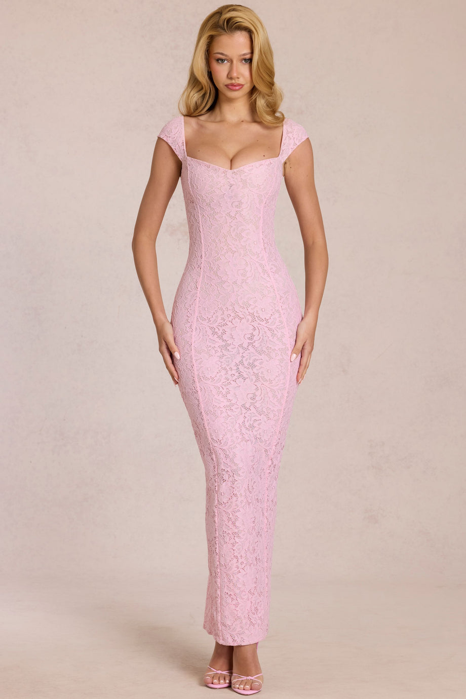 Sweetheart-Neck Maxi Dress in Blossom Pink
