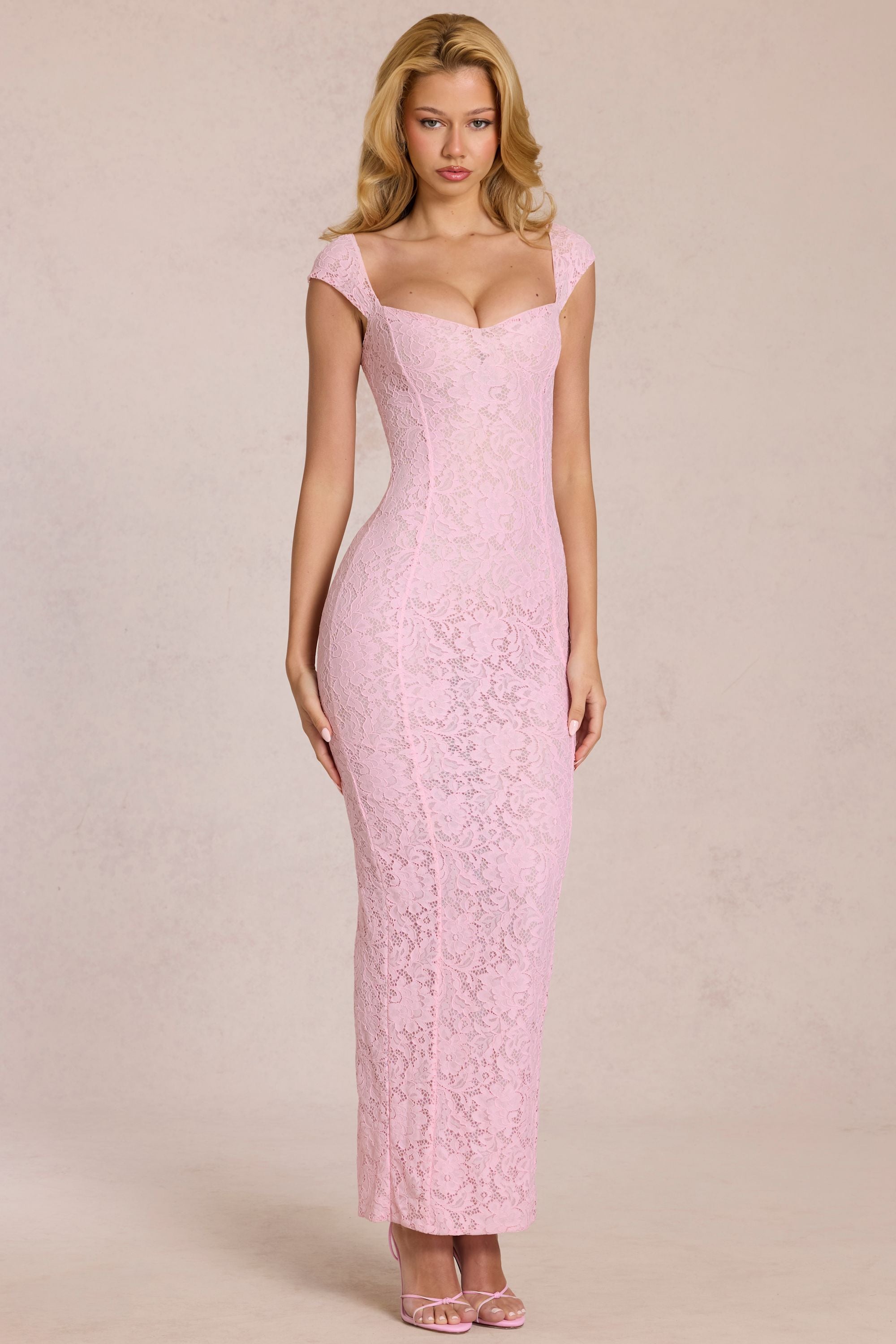 Sweetheart-Neck Maxi Dress in Blossom Pink