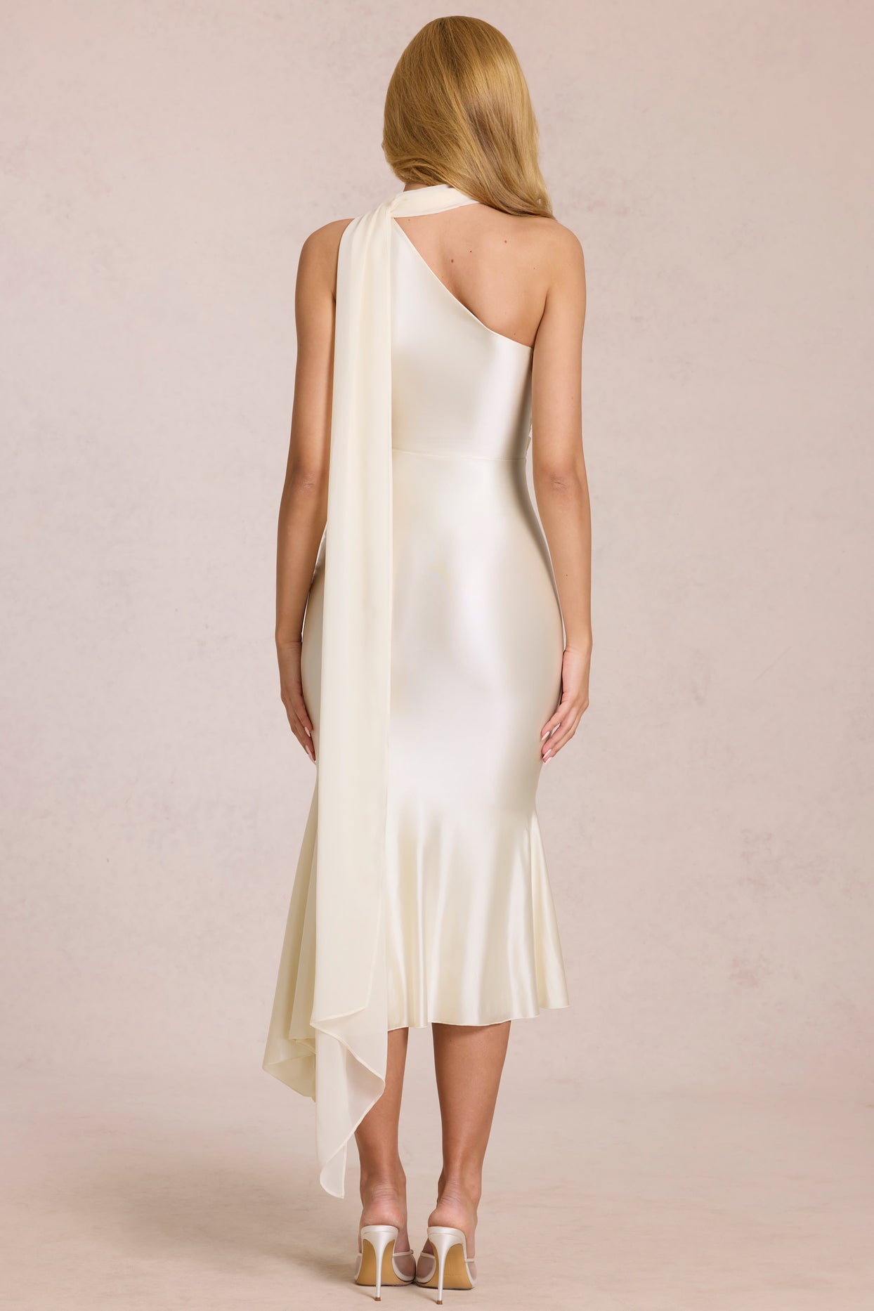 Scarf-Detail Midaxi Dress in Ivory