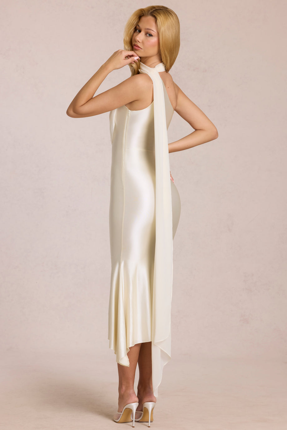 Scarf-Detail Midaxi Dress in Ivory