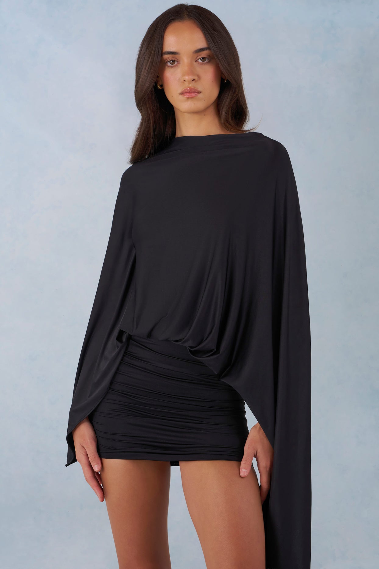 Draped Cape Mini Dress  in Black