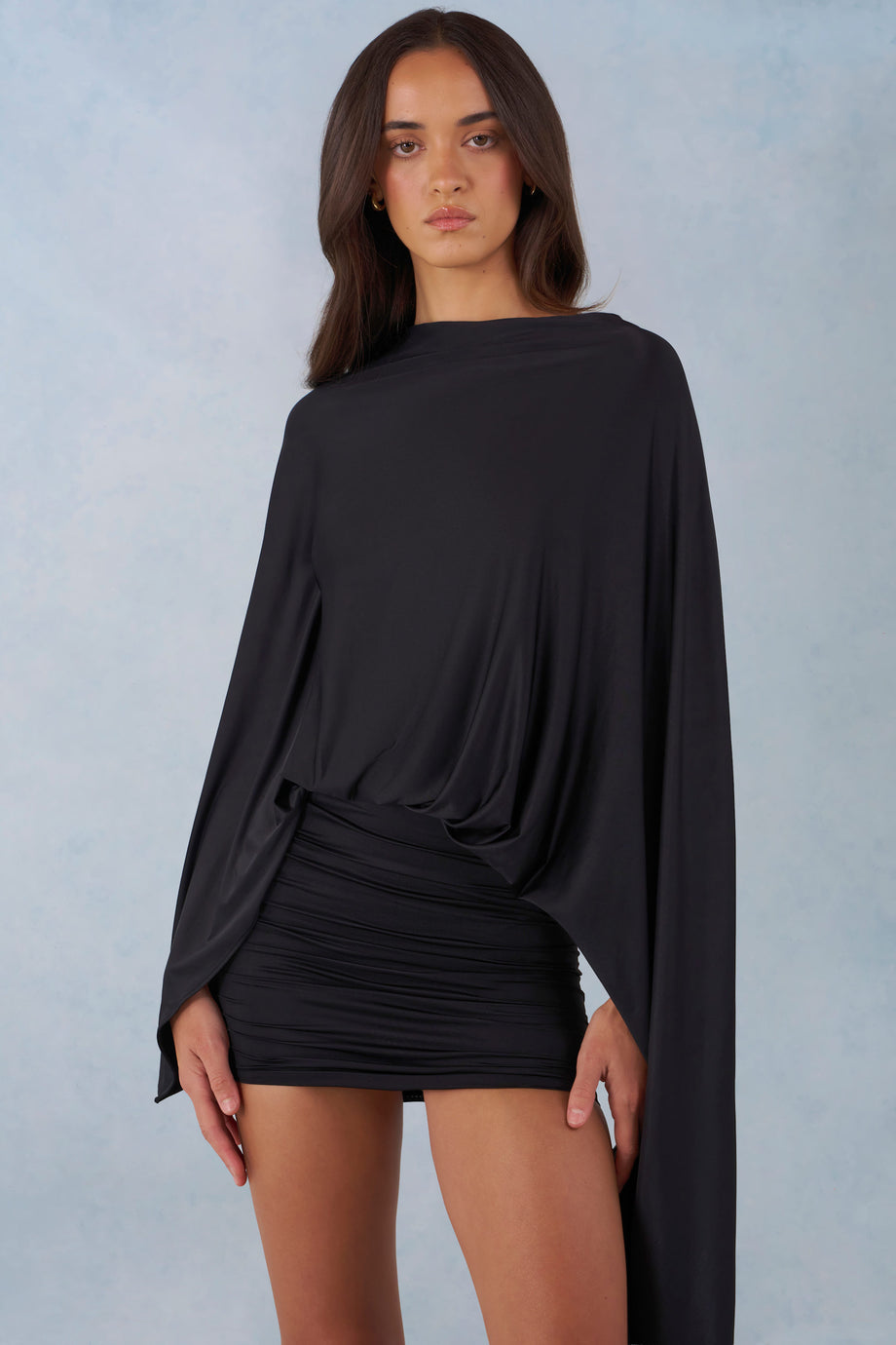 Draped Cape Mini Dress  in Black
