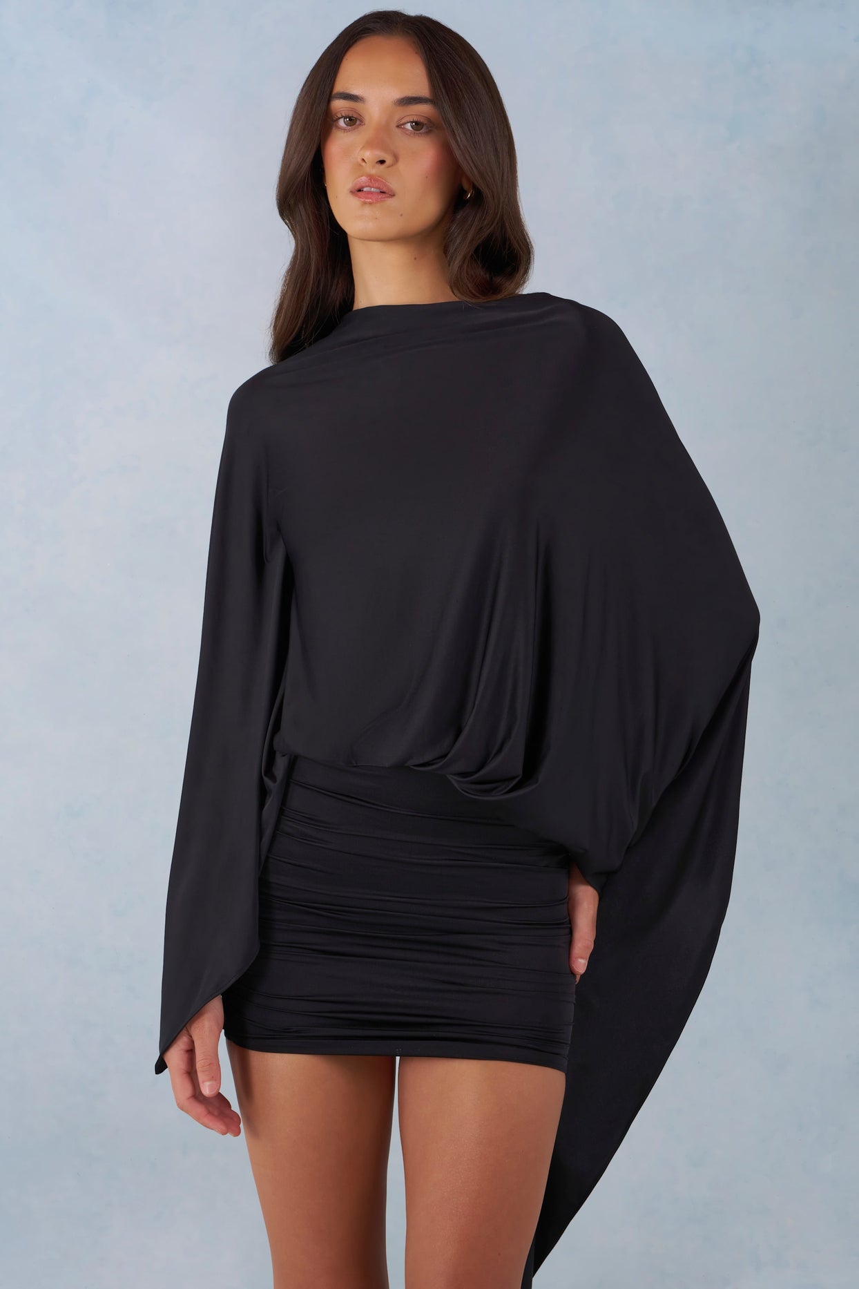 Draped Cape Mini Dress  in Black